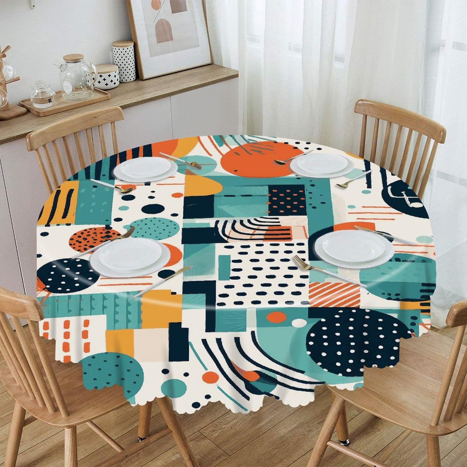 Adfgyerh Style Shapes And Curves Table Cloth Easy To Clean, Home Decor Lace Design, Soft And Comfortable, Round Tablecloth Suitable For Homes, Restaurants, Hotels, Patio Tables, Etc.