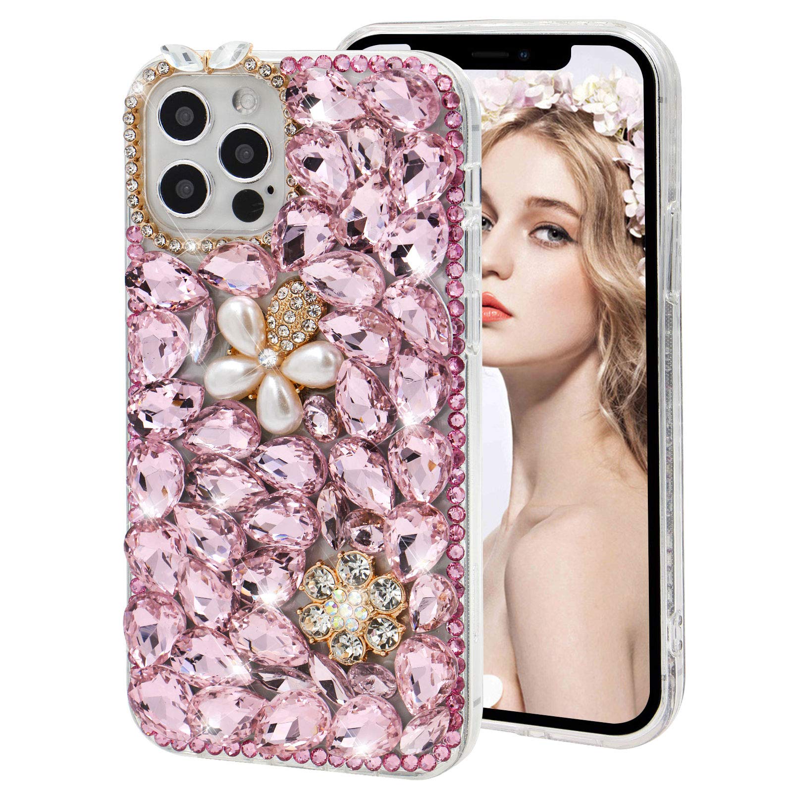 Coque Samsung S23 FE 5G strass perles fleurs rose souple - 6