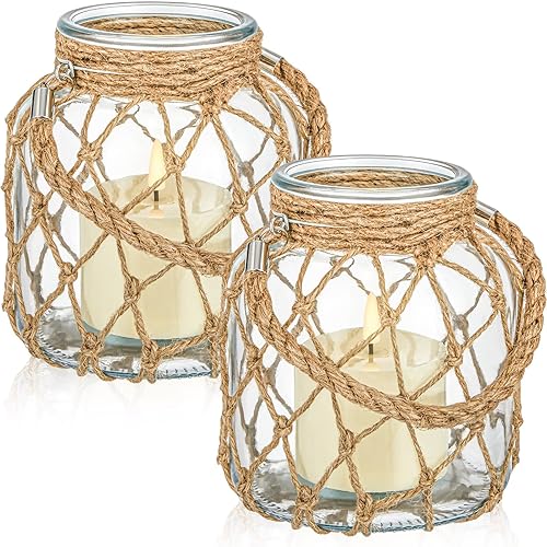 Blushtier 2 Set Nautical Candle Lantern with Rope Handle Coastal