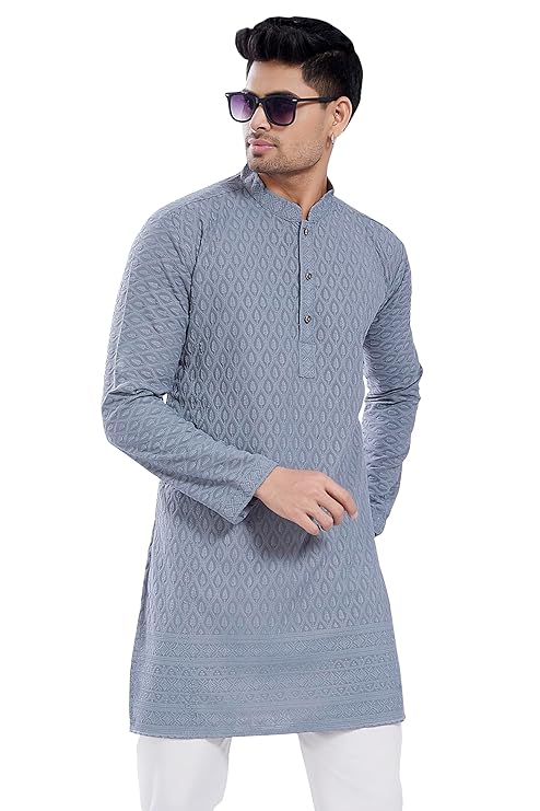 DIVISIVE Men's Thread Embroidered Cotton Blend Only Slim Fit Kurta