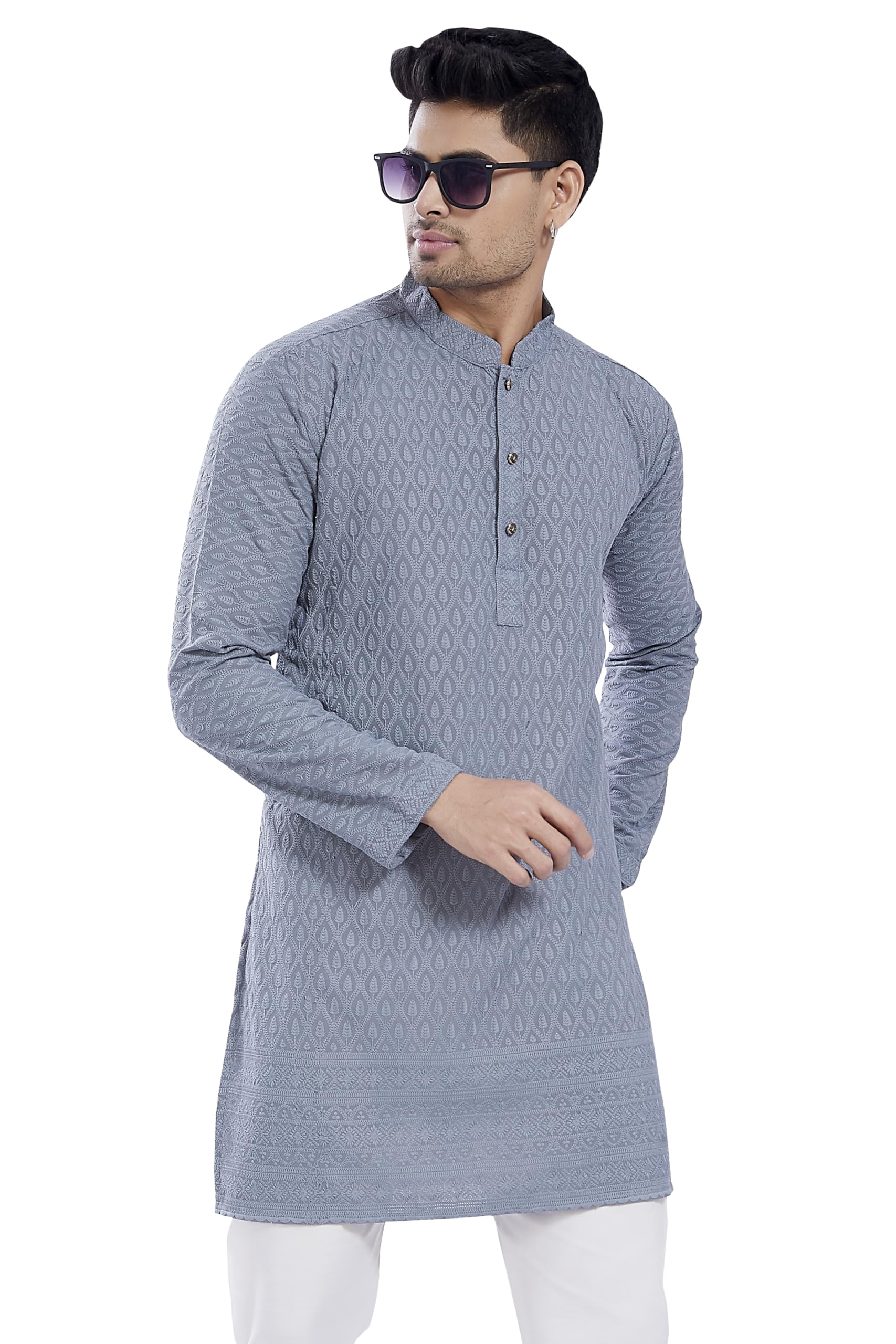 Divisive Men's Thread Embroidered Cotton Blend Only Slim Fit Kurta (Dkrt727_Xxxl_Grey)