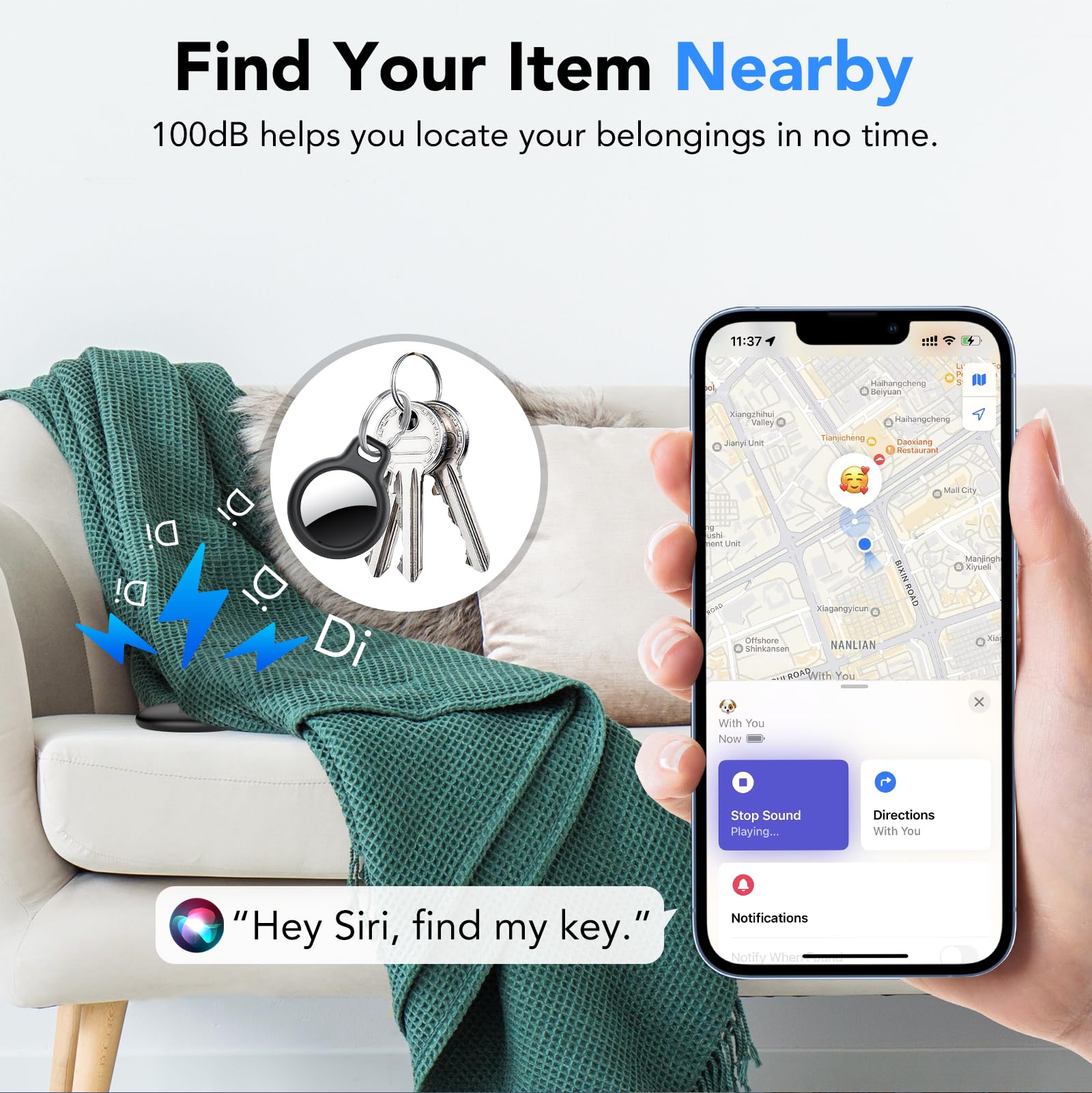 Air Tracker Tag-4 Pezzi, Smart Tag Compatibile con Apple Find My (Solo IOS), Bluetooth Localizzatore per Portafogli, Chiavi, Bagagli, Zaini, 100dB Bip, IP68 impermeabile, Batteria Sostituibile