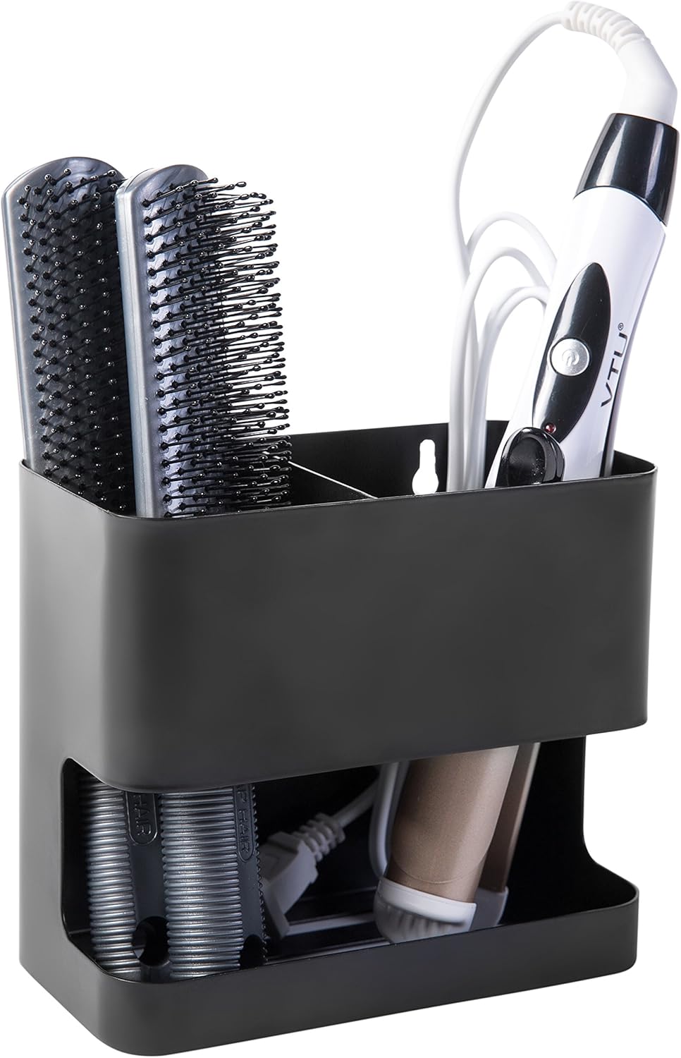 MyGift Black Metal Wall Mount Hair Tools Holder with 2 Slots, Salon