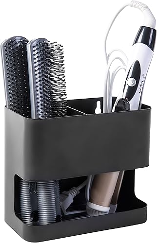 MyGift Organizador de herramientas para el cabello con 2 ranuras, soporte de metal negro, organizador de accesorios para el cabello de salón montado
