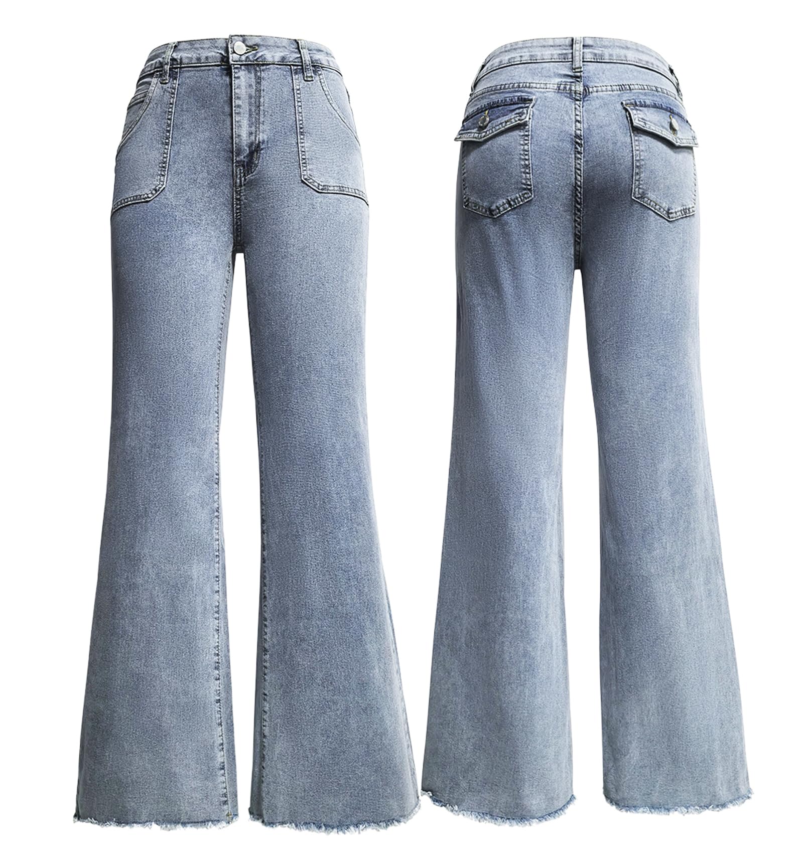 Jeans da Donna A Vita Alta con Gamba Dritta Larghi Usurati Orlo Sfrangiato Pantaloni in Denim A Gamba Larga