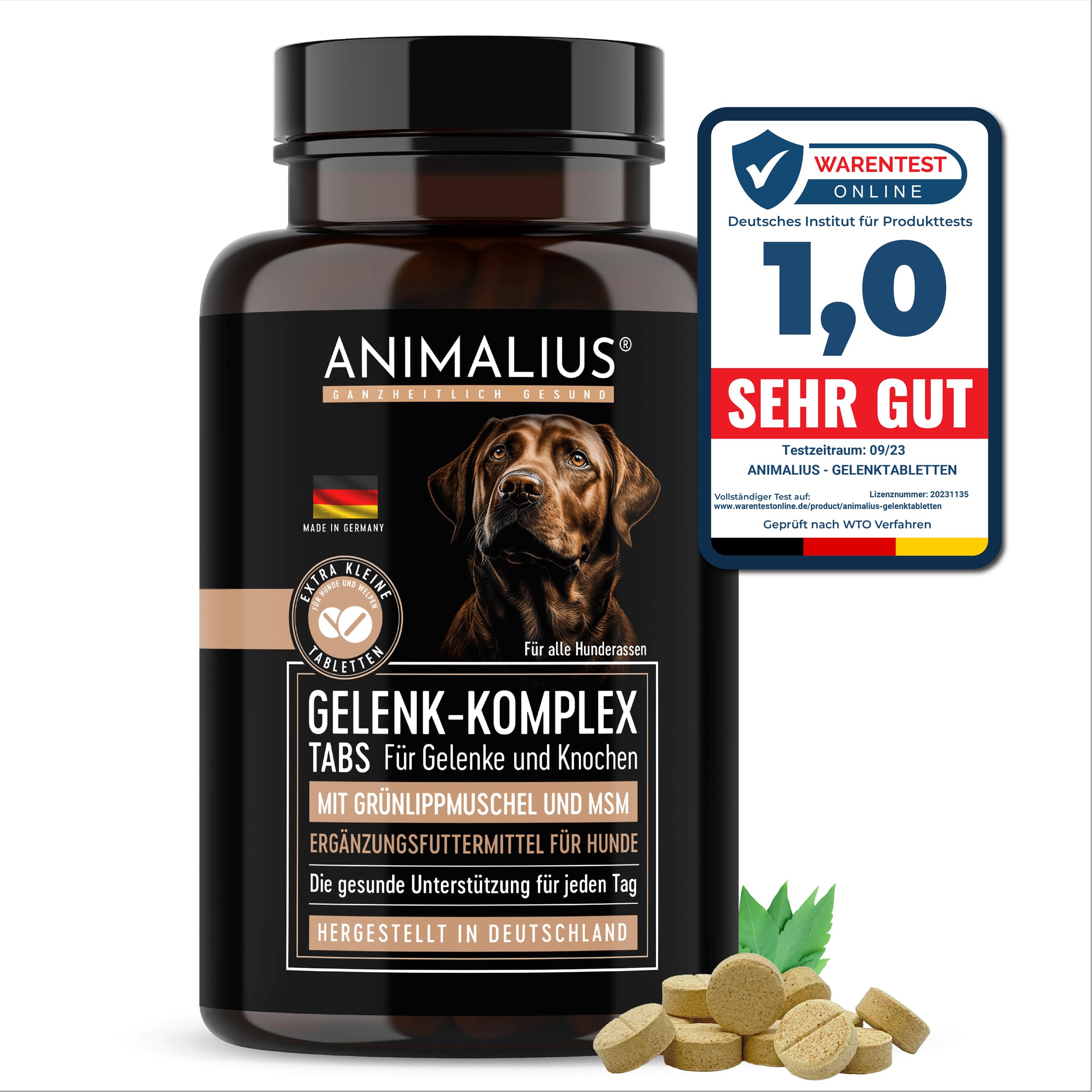 Lot de 120 comprimés articulaires pour chiens extra petits [pour toutes les races de chiens] – Avec moule à orles verts, MSM et griffe du diable – Comprimés pour chiens testés pour les os