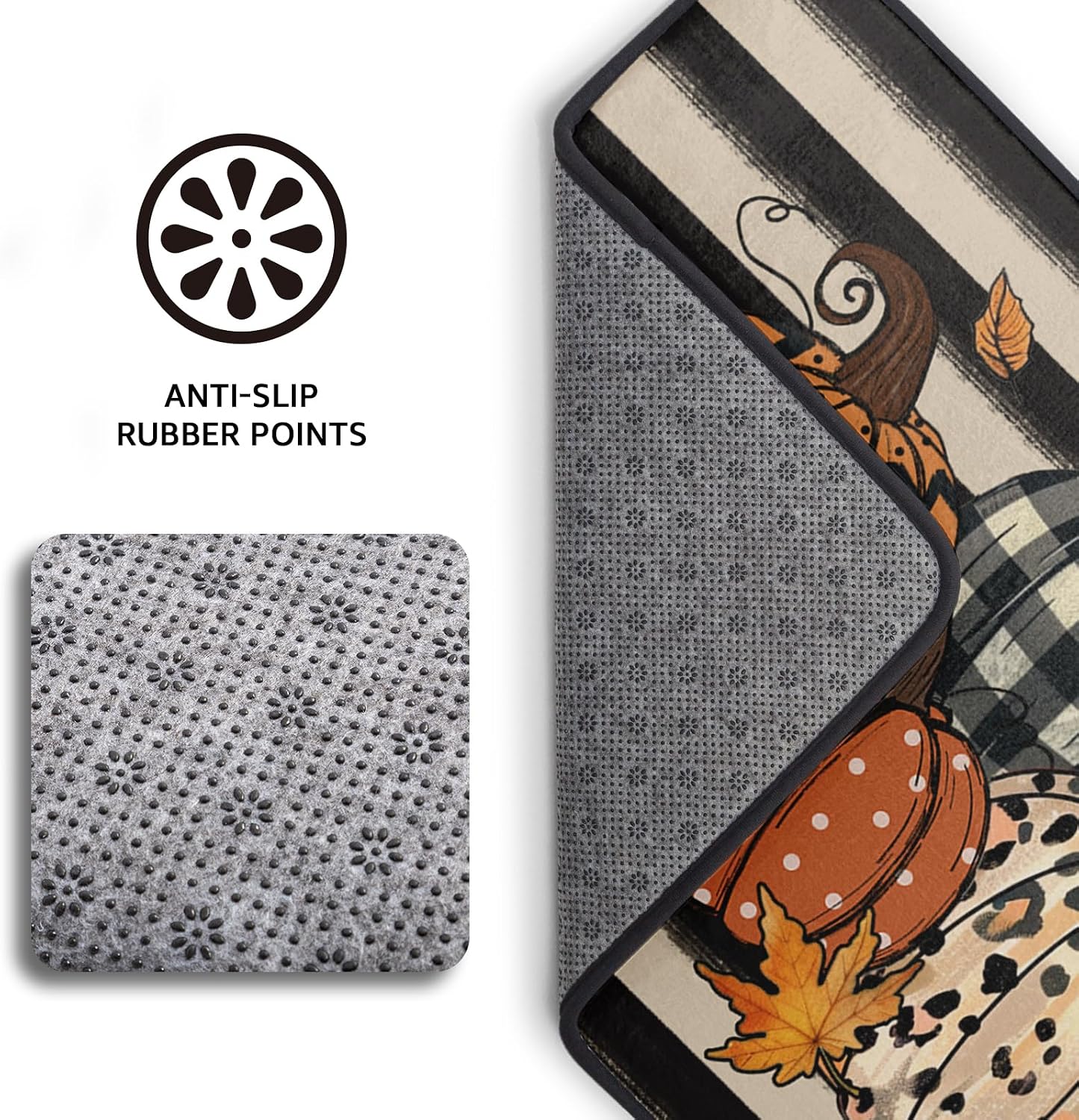 Autumn Pumpkin Kitchen Floor Mat 20x39 Inches, Buffalo Plaid Fall Harvest Thanksgiving Farmhouse Anti Fatigue Cushioned Memory Foam Rug Doormat for Bathroom Laundry Room Decor
