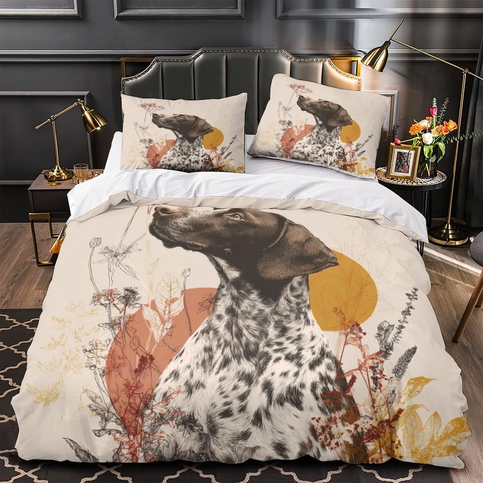 Parure de lit hypoallergénique en microfibre douce avec motif chien effet 3D