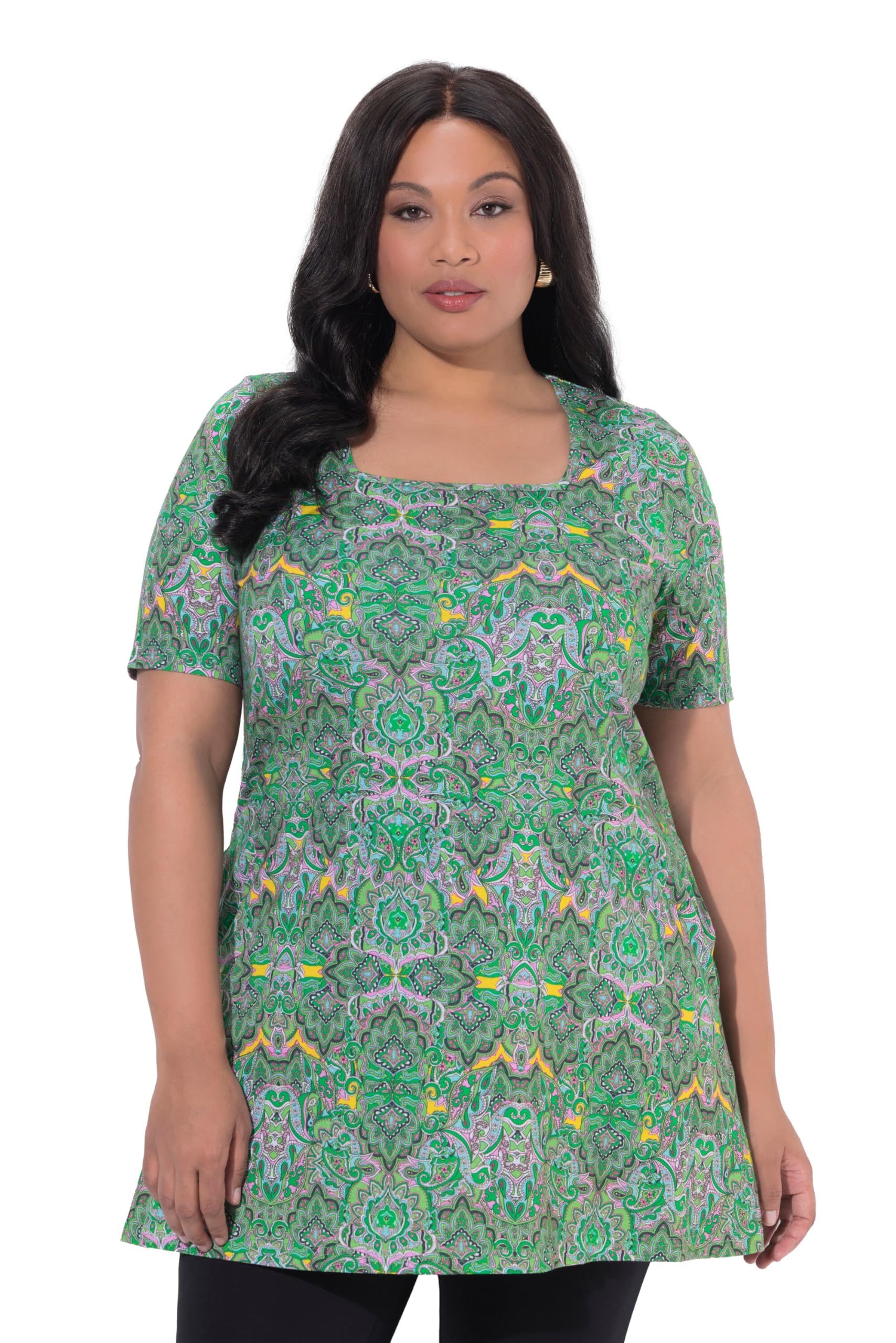 Ulla Popken Damen große Größen Übergrößen Plus Size Longshirt, A-Linie, Carré-Ausschnitt, Halbarm 847573