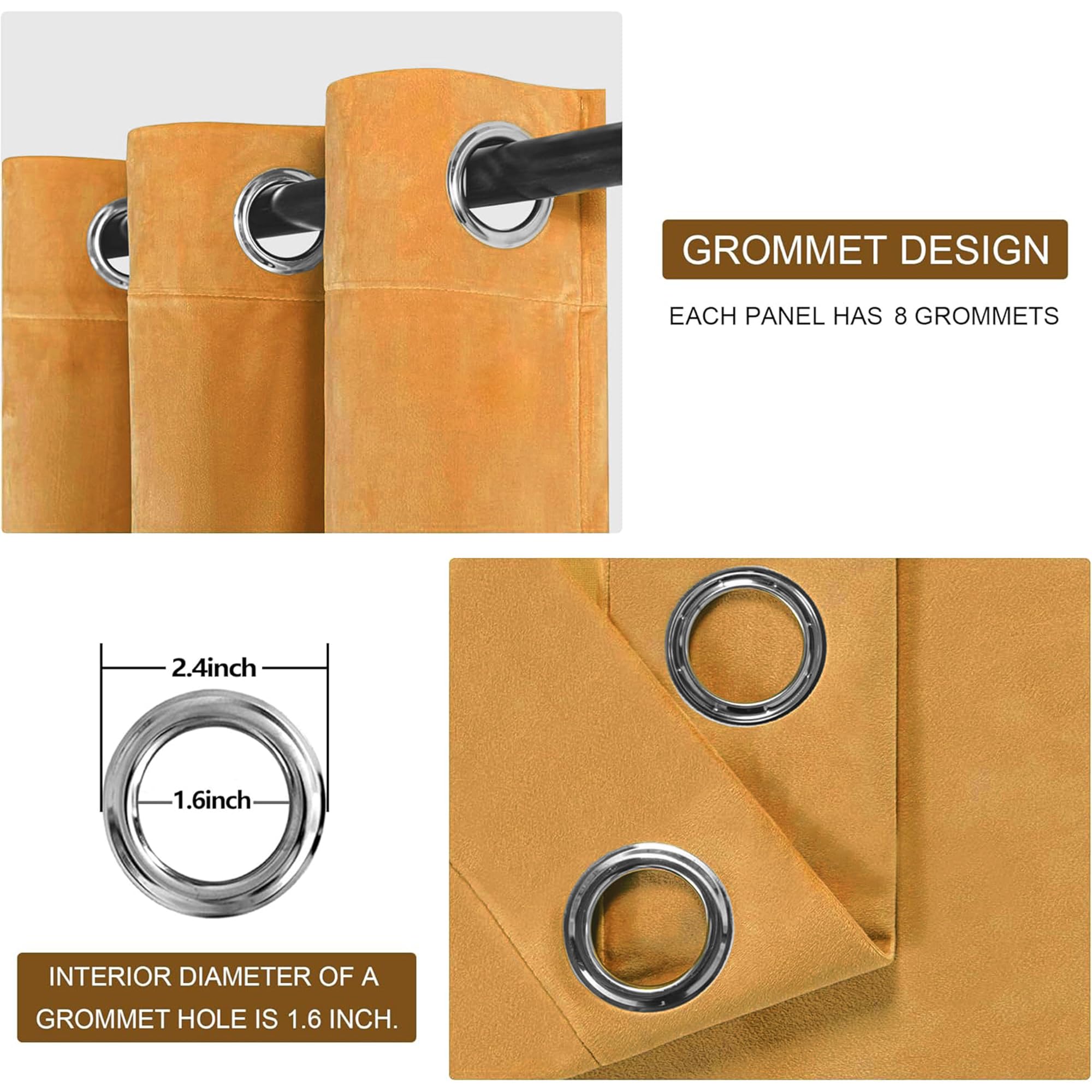 DWCN Tende corte in velluto giallo senape, set da 2 pezzi, altezza 145 x larghezza 140 cm, con cravatte, opache, in velluto, per camera da letto, soggiorno, morbida tenda oscurante in velluto