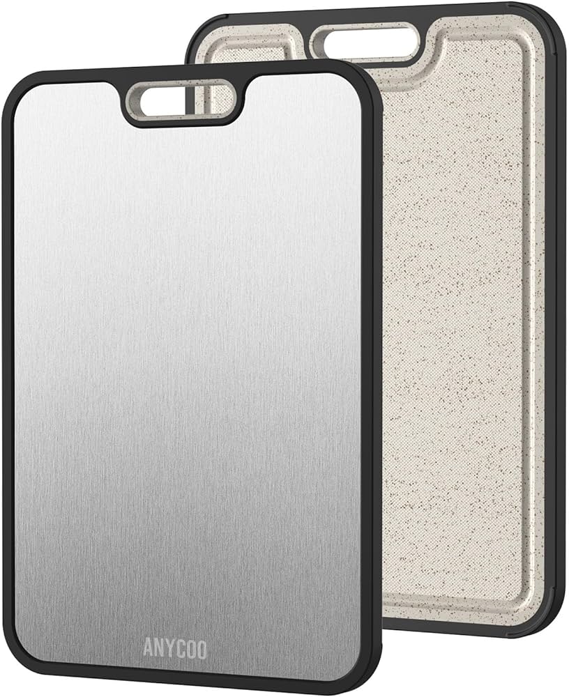 Titanium Cutting Board, Double Sided Titanium Cutting Boards for Kitchen, Pure Titanium/Wheat Straw PP Chopping Board, Large Size 15.2"×10.4", Dishwasher Safe