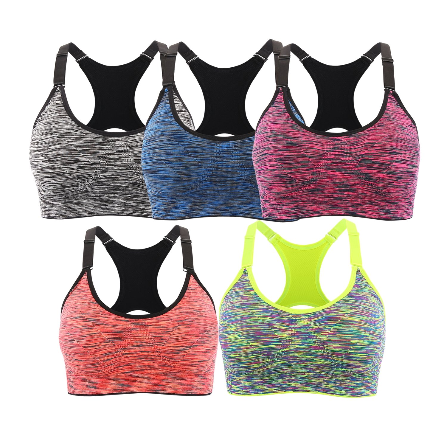 INIBUD – Sujetador Deportivo para Mujer, Lote de 5/3/2 S, M, L, XL, Sujetador de Deporte, con cojín extraíble sin Costuras sin Armadura