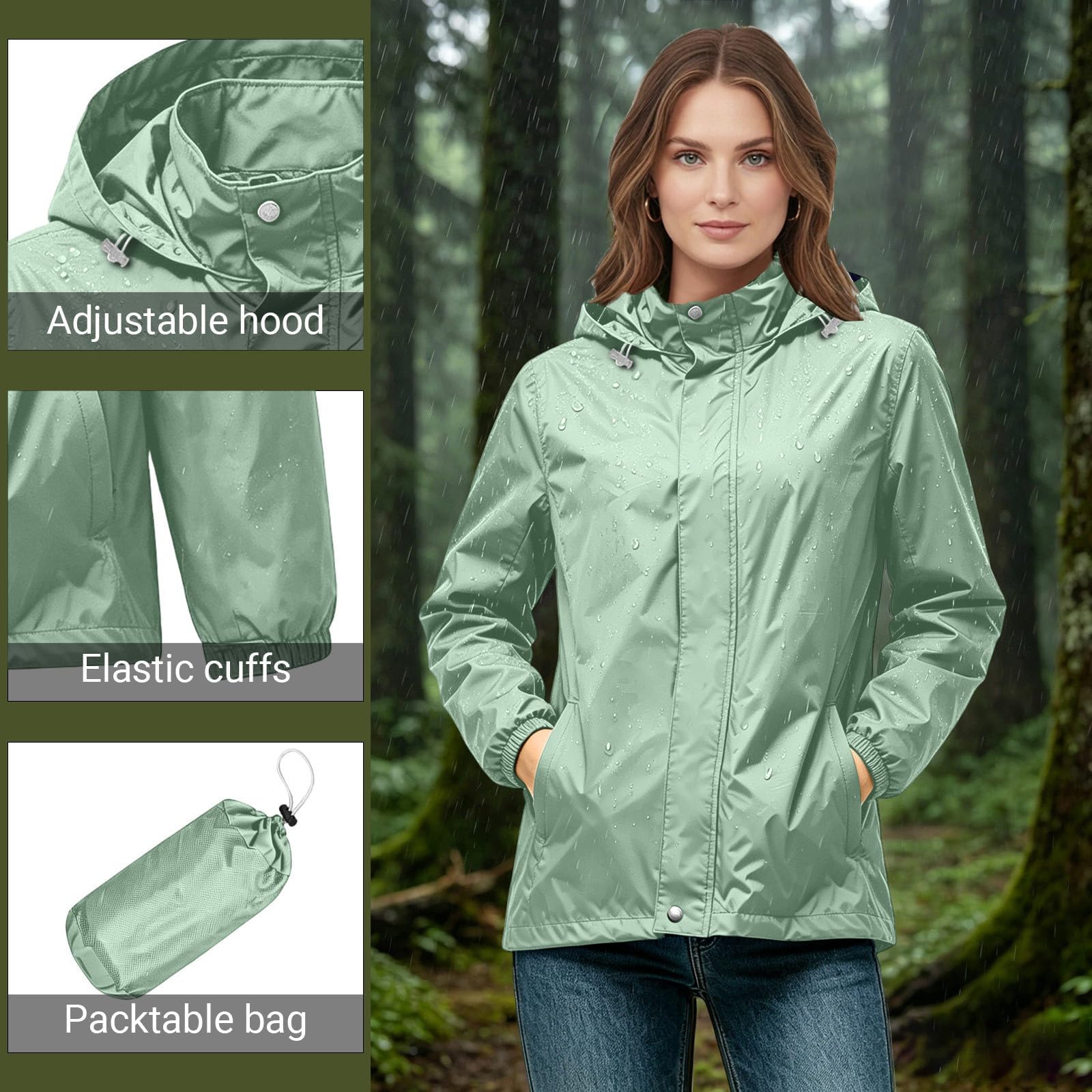Damen Wasserdichte Regenjacke Faltbar Packbar Leicht Schnelltrocknend Windbreaker Jacke Sport Outdoorjacke Dünn Windjacke Casual Sportjacke