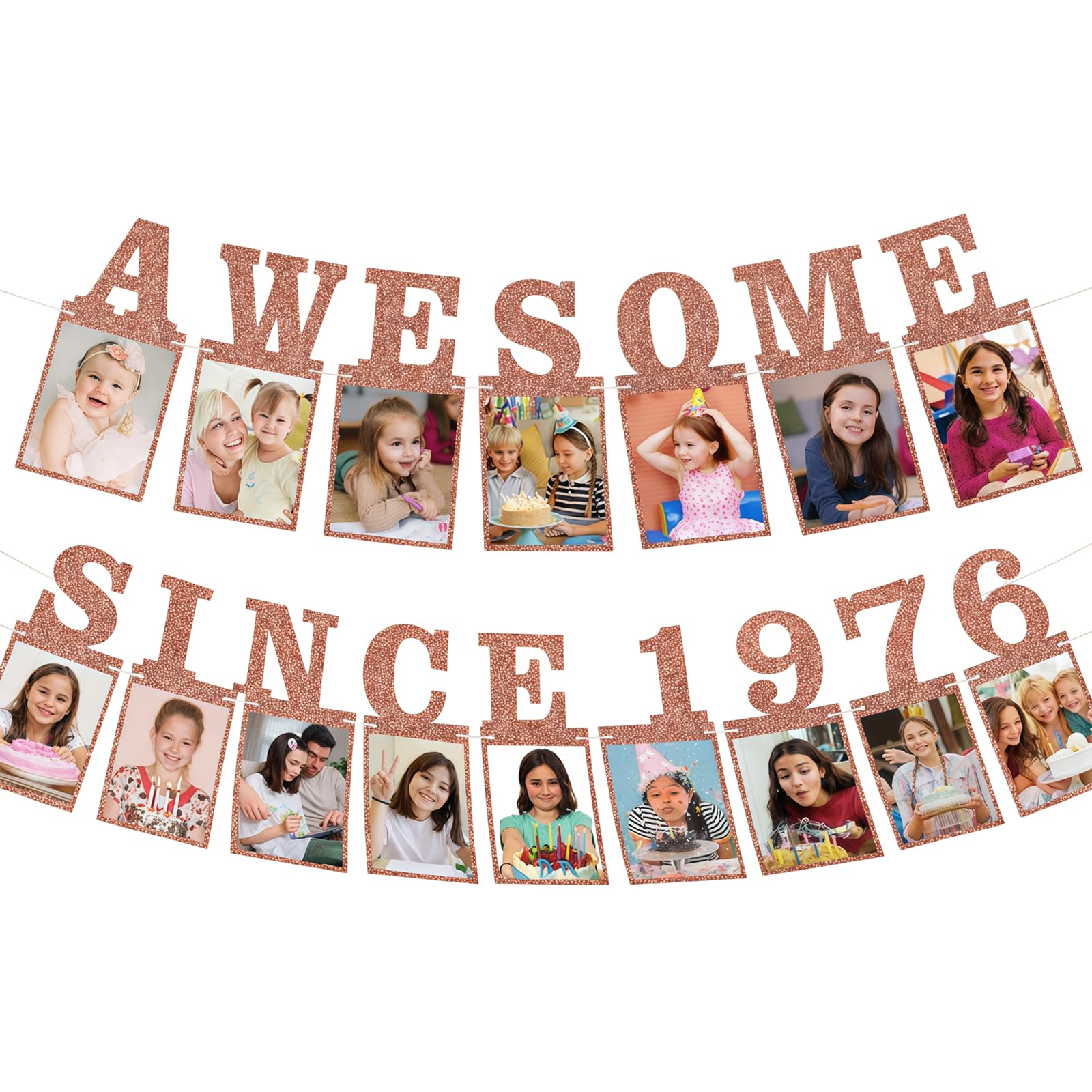 AuraFusion50th Birthday Decorations 1976 Photo Garland Banner For Women Men Adults Party Decorations For Wall Door Dessert Table Celebration With 4 x 6 Inch Photo Cards (Rose Gold)