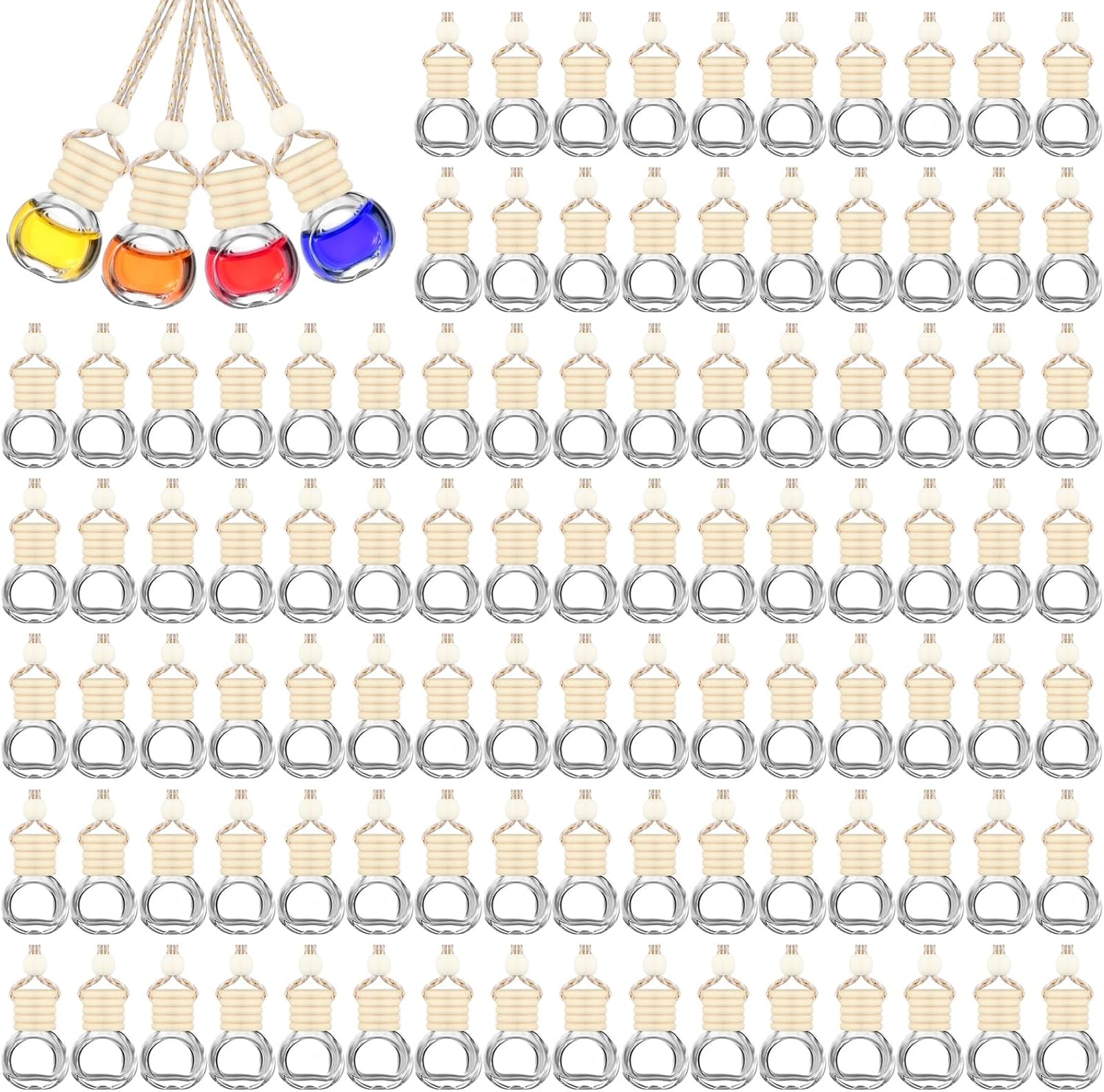 300 Pcs Car Diffuser Bottles 4.8ml Empty Car Hanging Air Fresheners Diffuser Bottles Clear Glass Perfume Bottles Car Pendant Vials Diffuser Fragrance Aromatherapy Bottle (Round)