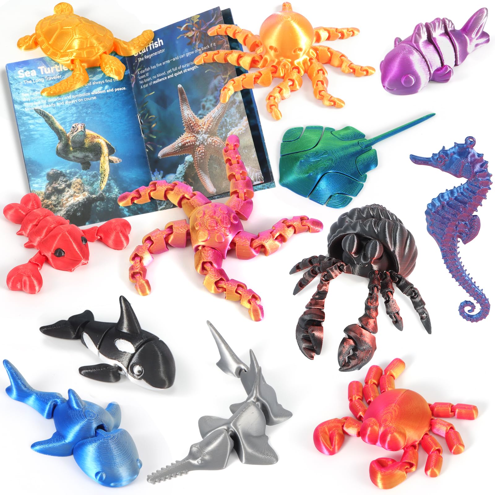 Toycost 12 Pack 3D Printed Sea Animal Toys