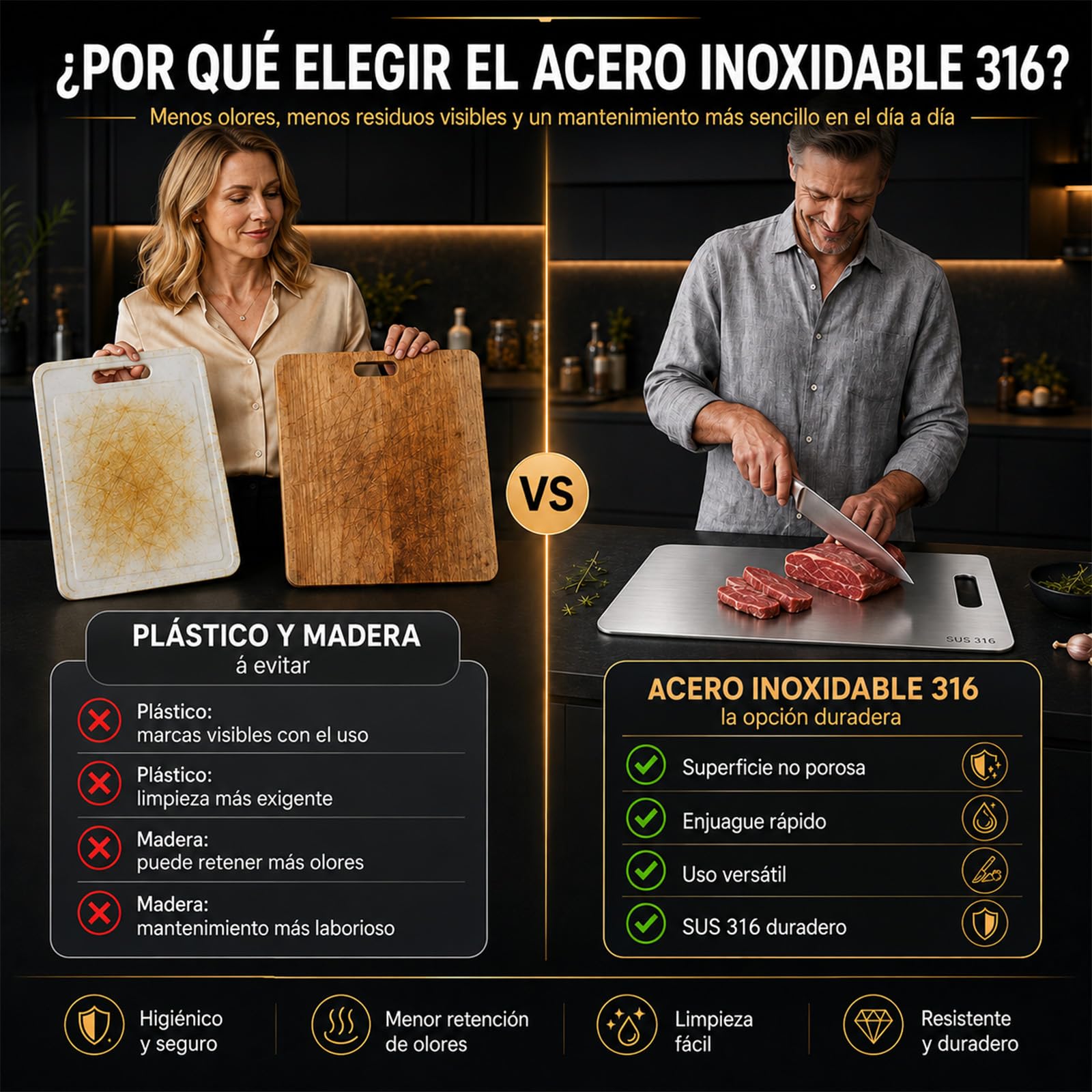 Cutium Tabla de Cortar, de Titanio, Inodora y Fácil de Limpiar (39 * 28CM) | No se hincha, no se astilla y evita la abrasión típica del plástico al cortar diferentes alimentos.