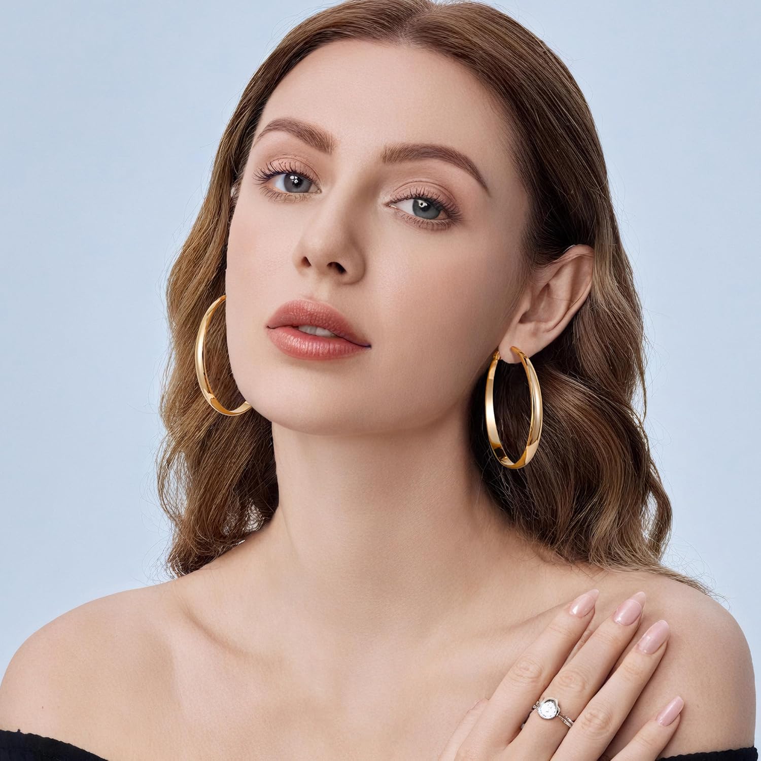 Gacimy 5mm Wide Gold Hoop Earrings for Women, 14K Gold Plated Hoops with 925 Sterling Silver Post, Hypoallergenic Earrings for Women - Image 4