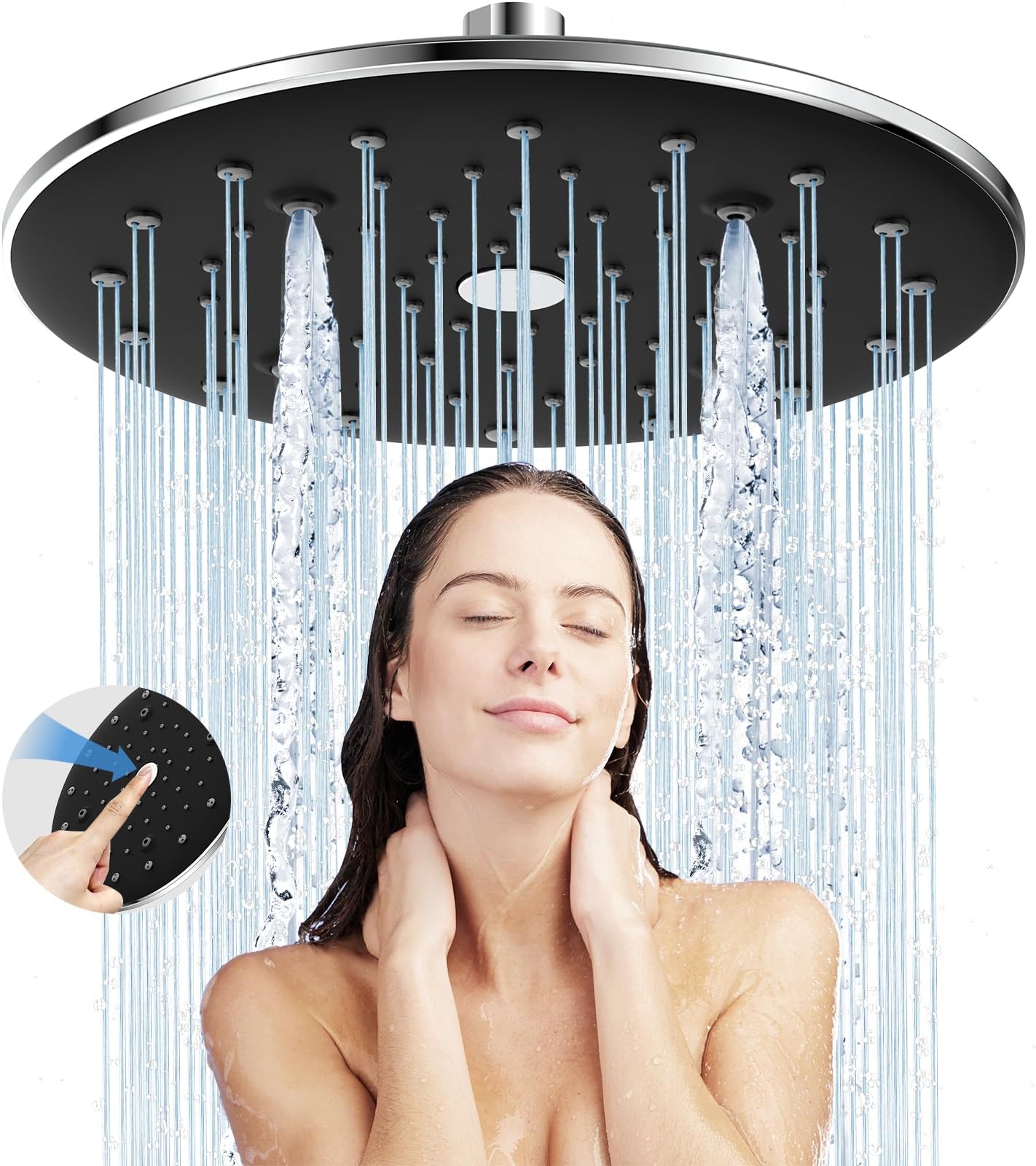 RANDOM Black Shower Head Matte Black 12 Inch High Pressure Magic