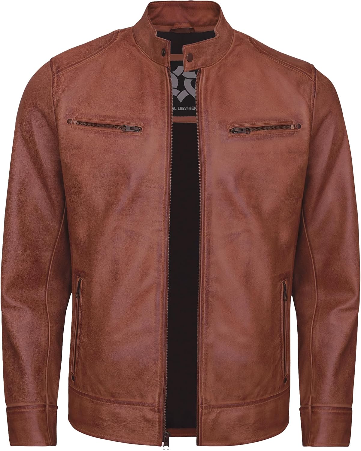 Leather Jacket Men - Casual Real Lambskin Cafe Racer Style Men's Leather Motorcycle Jackets