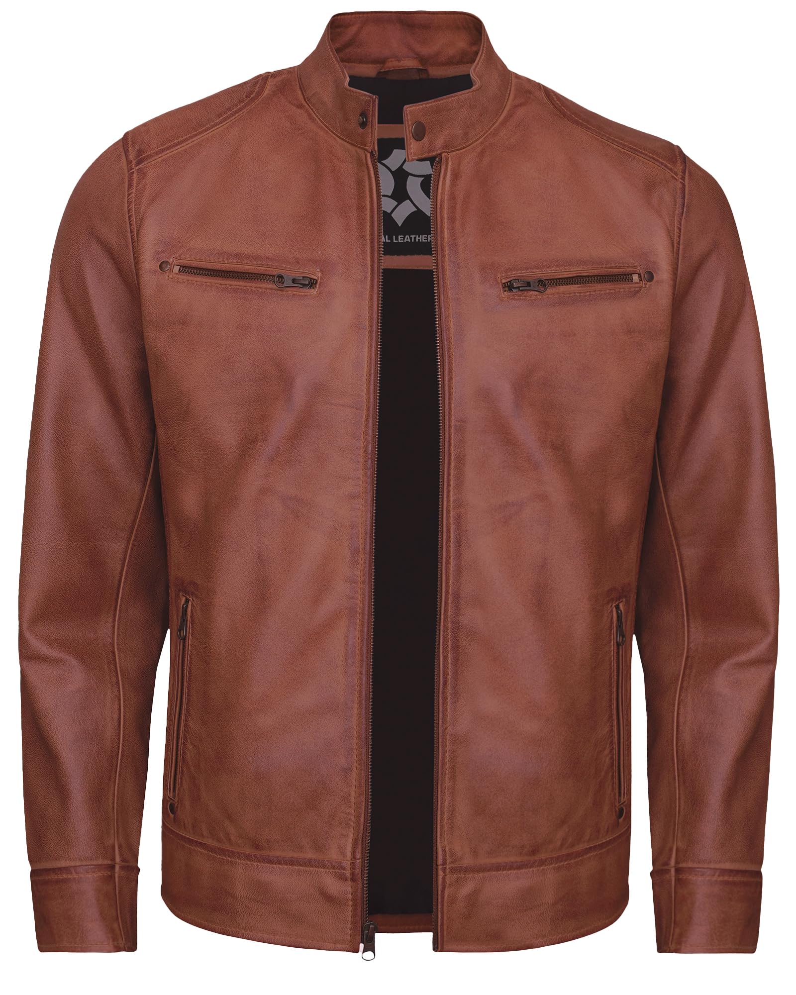 Men's Real Lambskin Cafe Racer Style Leather Jackets For Men