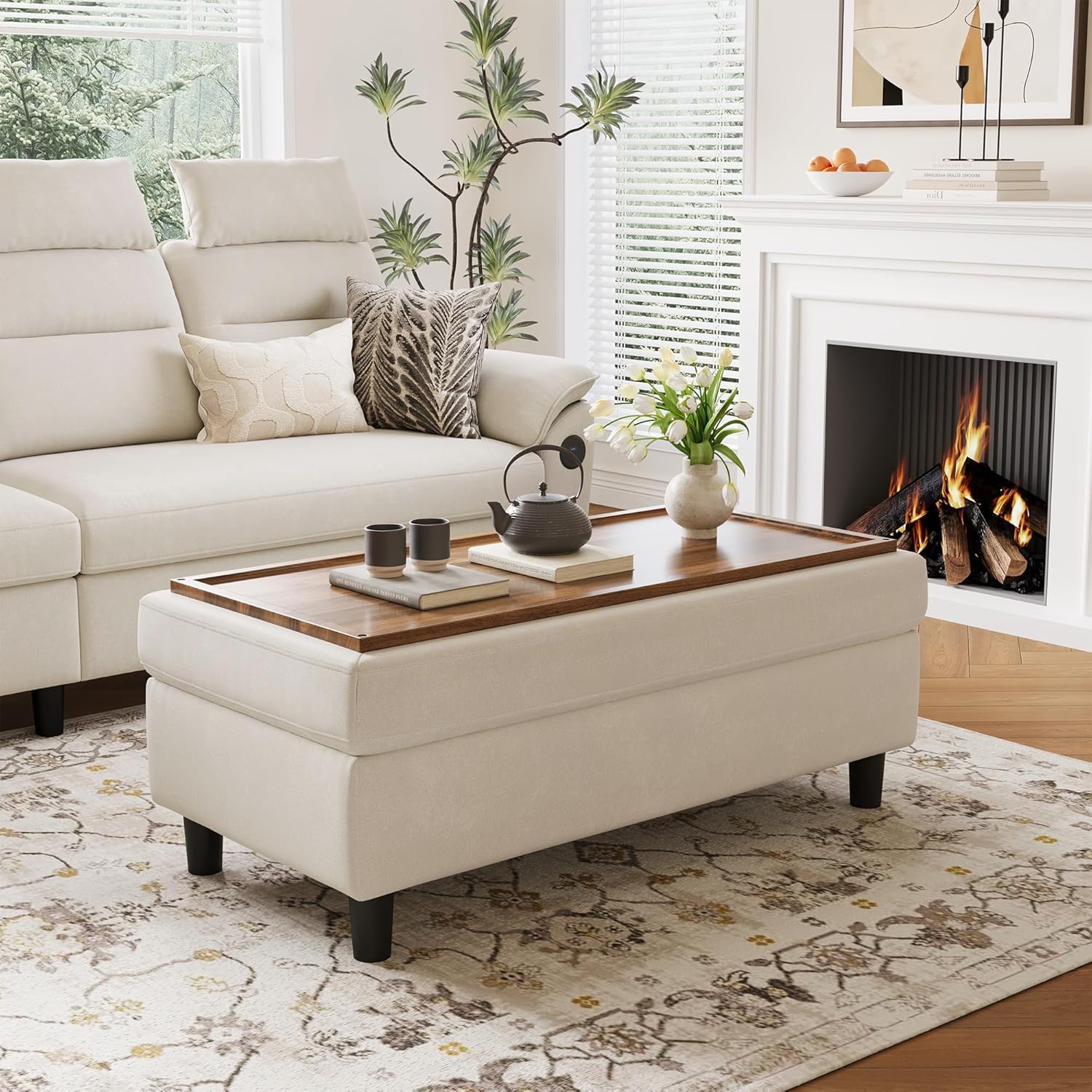 LINSY HOME 46 Inches Wide Storage Ottoman Bench