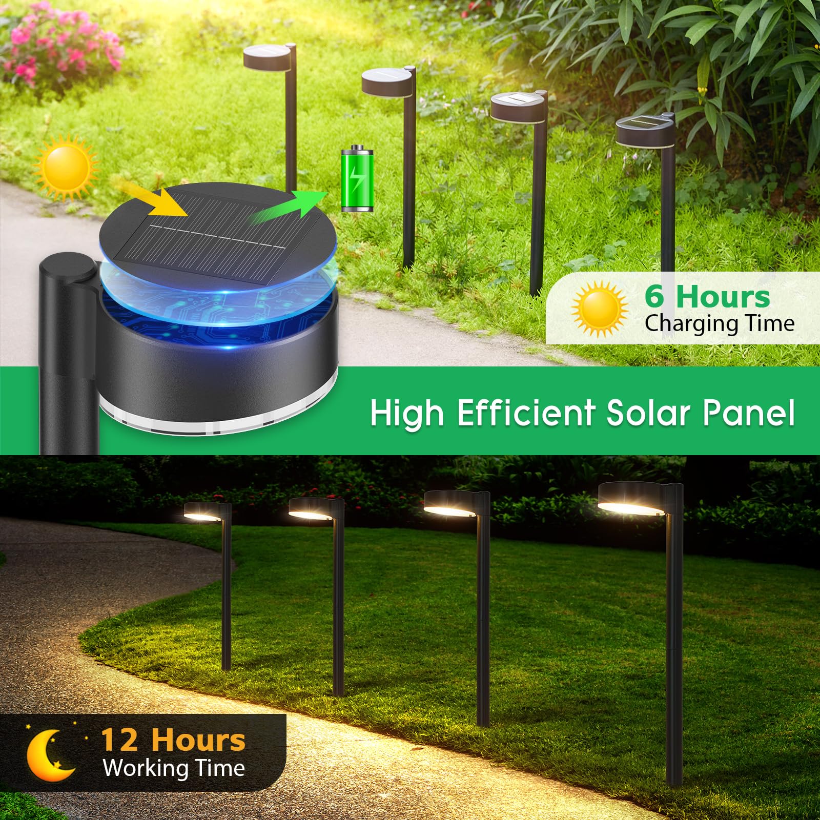 BUCASA Solarlampen für Außen Garten, 8 Stück Moderne Solarleuchten für Außen mit Super Helle 12 LED Lichts, Wasserdicht Solarleuchten Garten Deko für Rasen, Terrasse, Hof, Gehweg, Geschenke