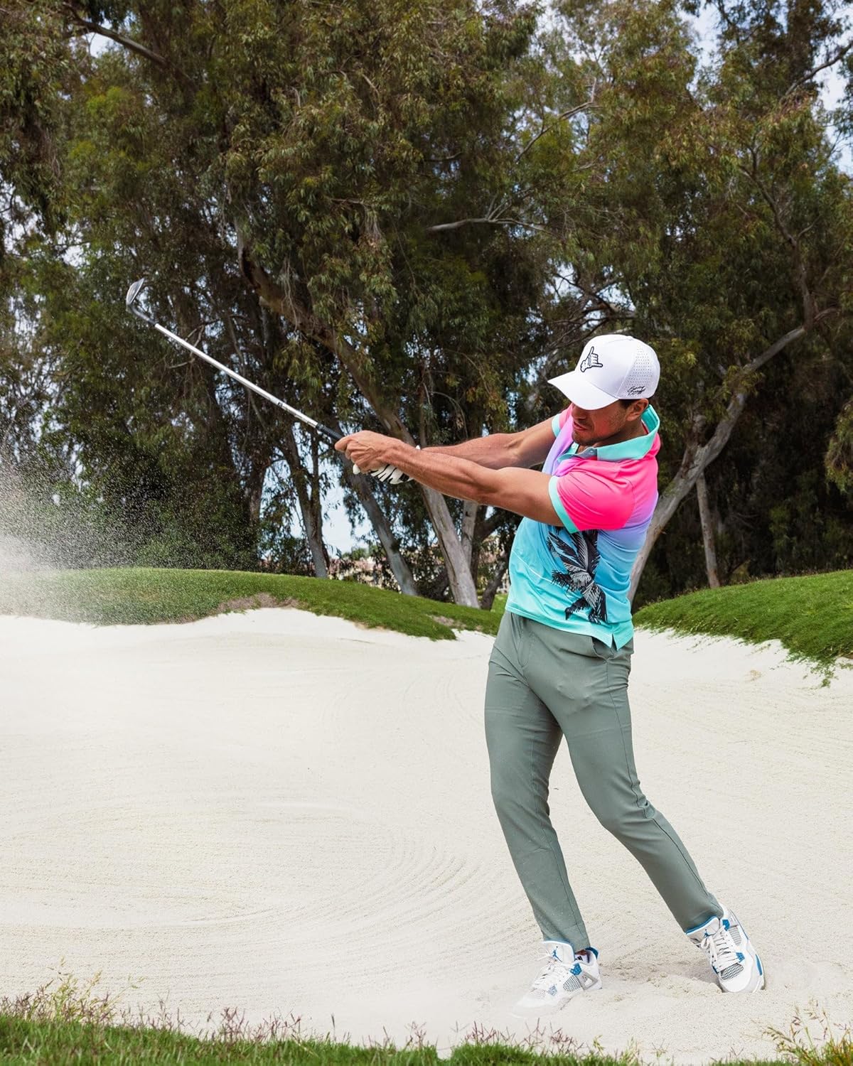 Sunday Swagger Men's 4 Way Stretch Short Sleeve Golf Polo Shirt Blue - Image 5