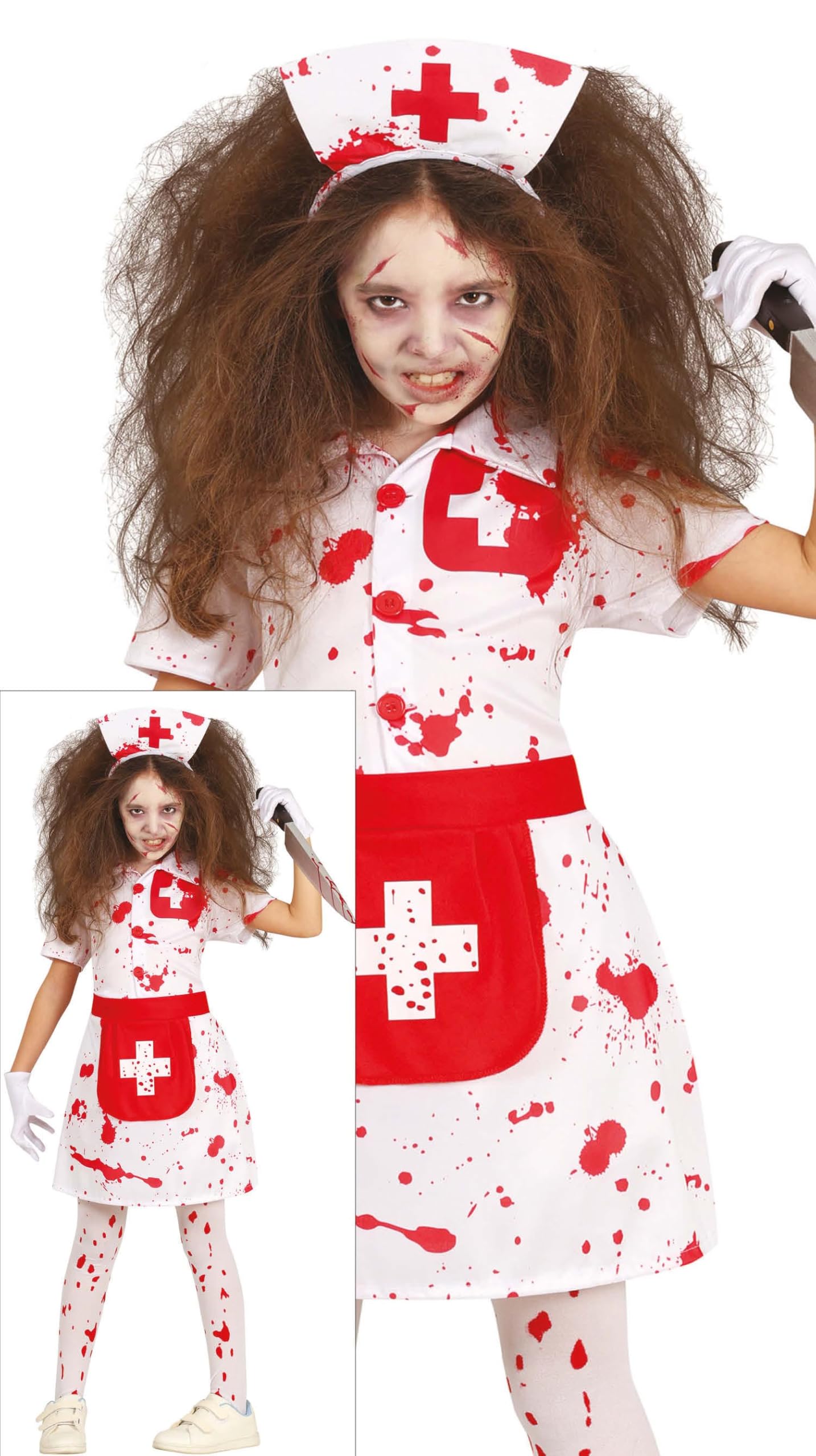 FIESTAS GUIRCA Bloody Nurse Fancy Dress for Girls - Zombie Nurse Kids Costume - Halloween Girls Costumes 5-6 years