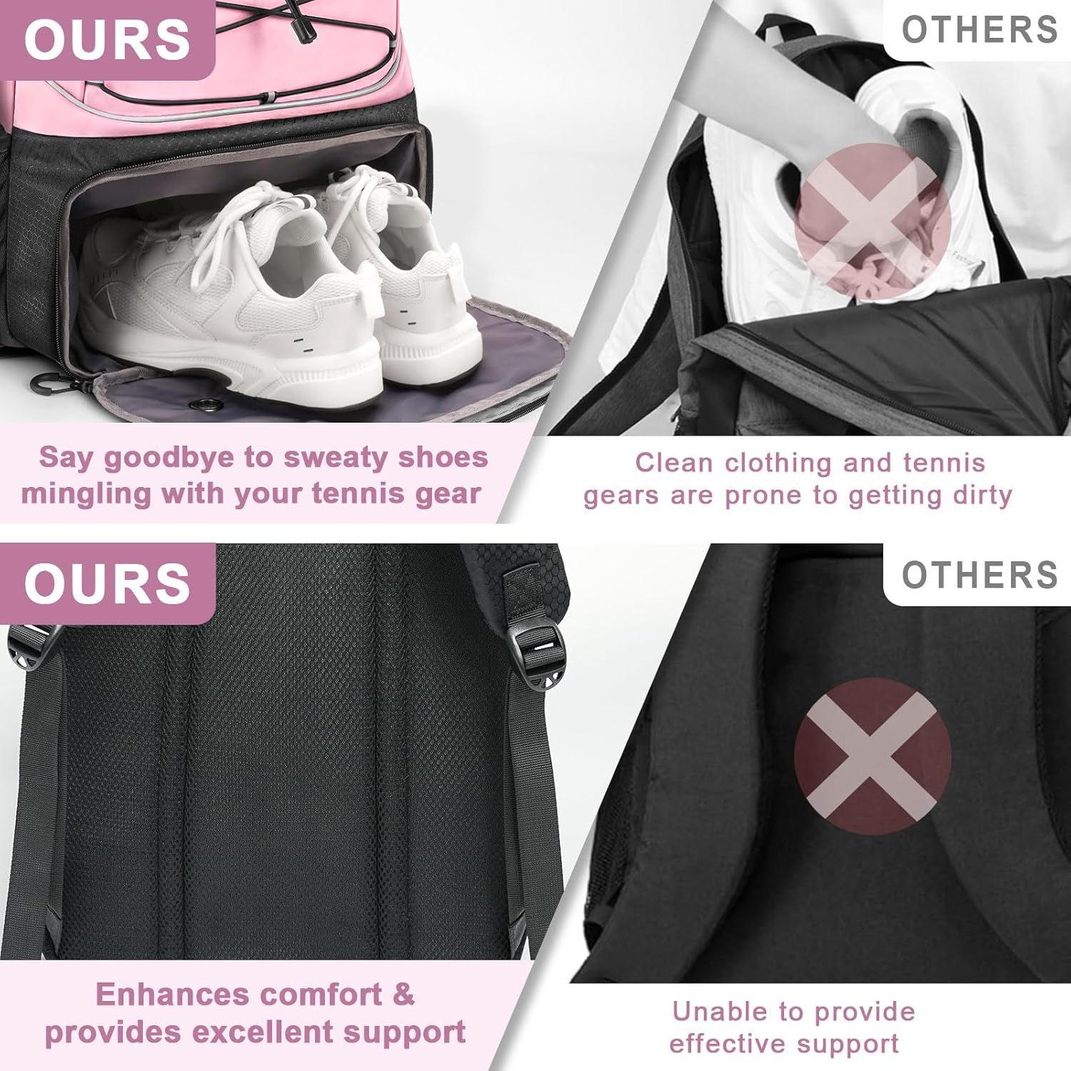Arcoyard Tennis Bag Holds 2 Rackets, Professional Tennis Bags for Women, Tennis Backpack with Ventilated Shoe Compartment