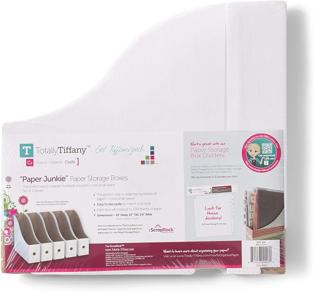 Totally-Tiffany ScrapRack Paper Storage Box es 5/Pkg,White,13.25-inch x 13-inch x 3.5-inch