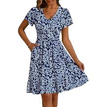 Kranda Women 2026 Summer V-Neck Casual Beach Sundress Empire Waist Short Flutter Sleeve Ruffle Floral Midi Dress with Pockets