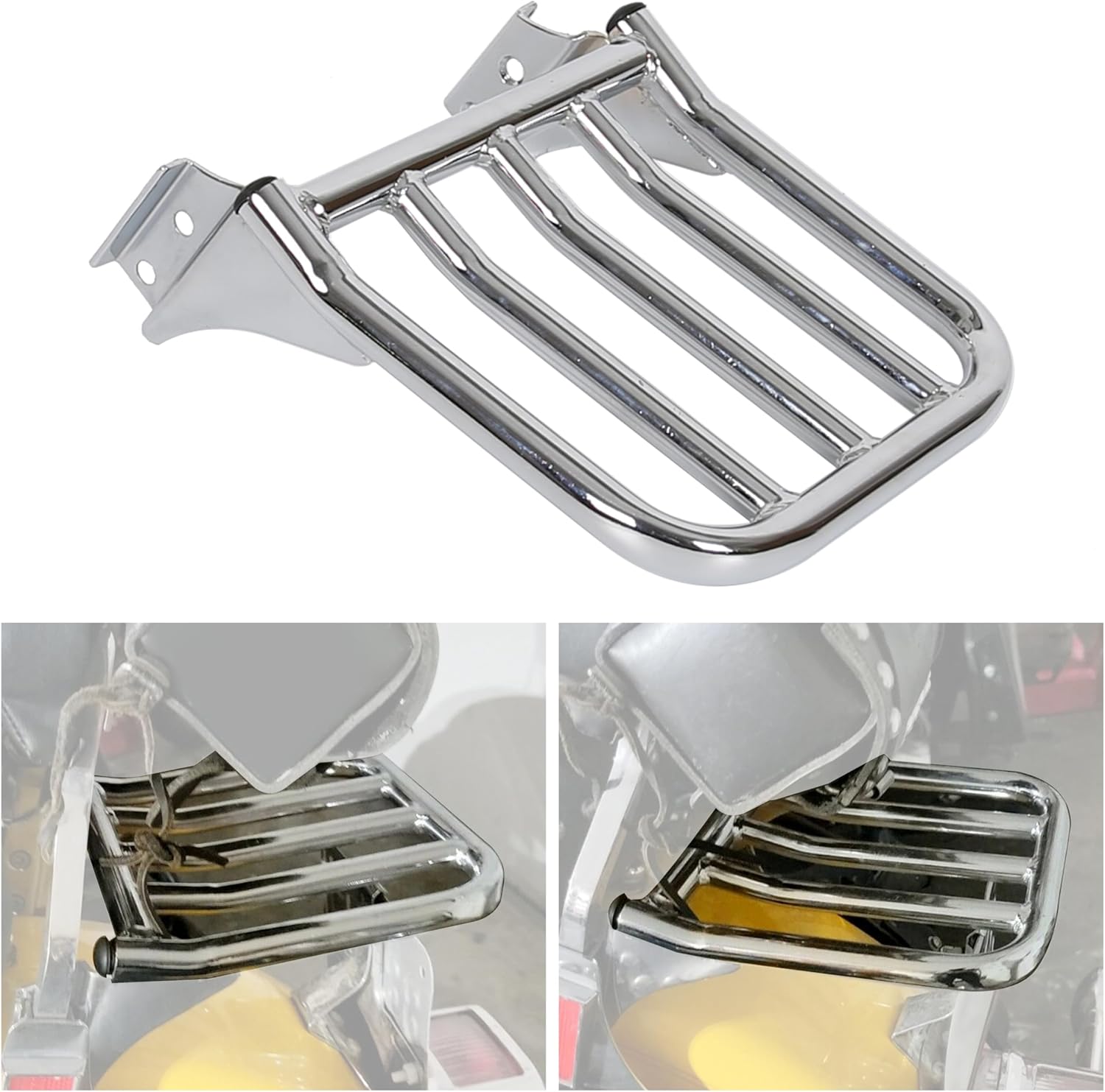 KUAFU Sissy Bar Backrest Luggage Rack Compatible with 2004-up Harley Heritage Softail Dyna FLSTF FLST FLSTC FLSTSC Chrome Rear Luggage Rack
