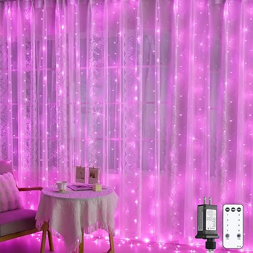 JMEXSUSS - Luces tipo cortina con 300 LED rosadas, guirnalda de luces con 8 modos, para dormitorio, ventana, pared, fiesta, telón de fondo,