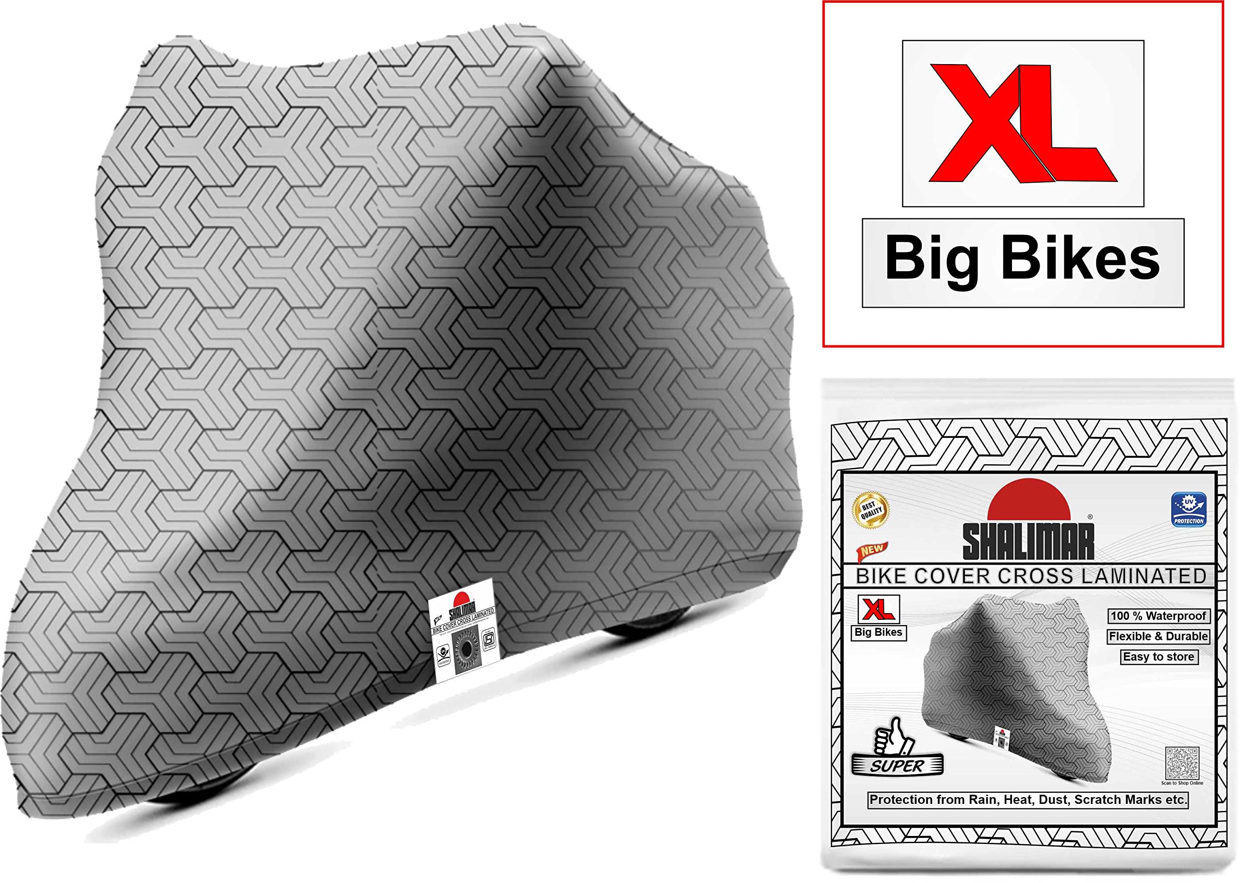 Shalimar Cross Laminated Universal Cover for Bike Super XL (Silver Black) - Image 5 thumbnail