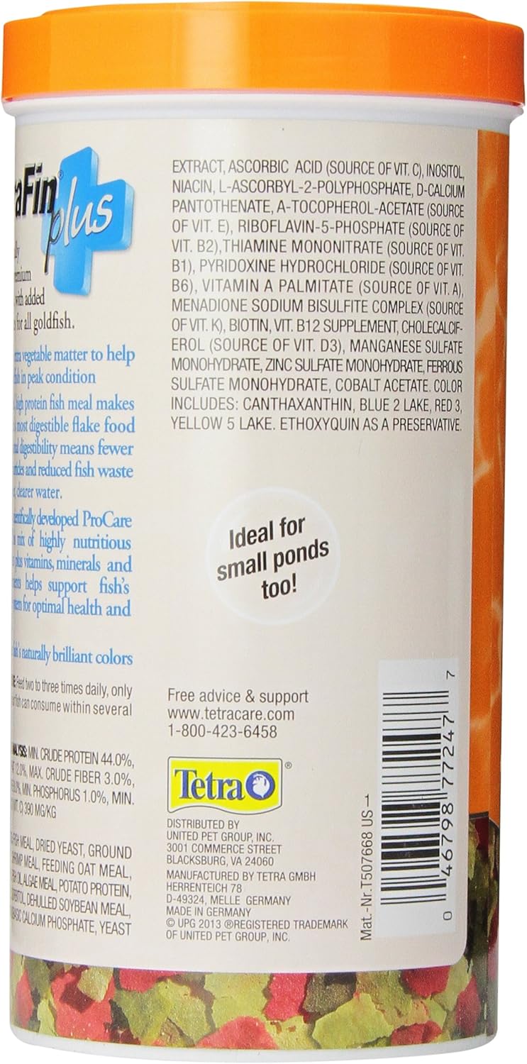 TetraFin Plus Goldfish Flakes 7.06 Ounces, Balanced Diet, With Algae To Promote Health