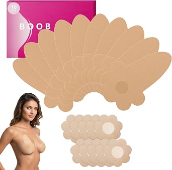 10 Pcs Boob Tape for Breast Lift - BoobTape with 10 Pcs Pastie,Body Tape for Women Invisible Breast Bra