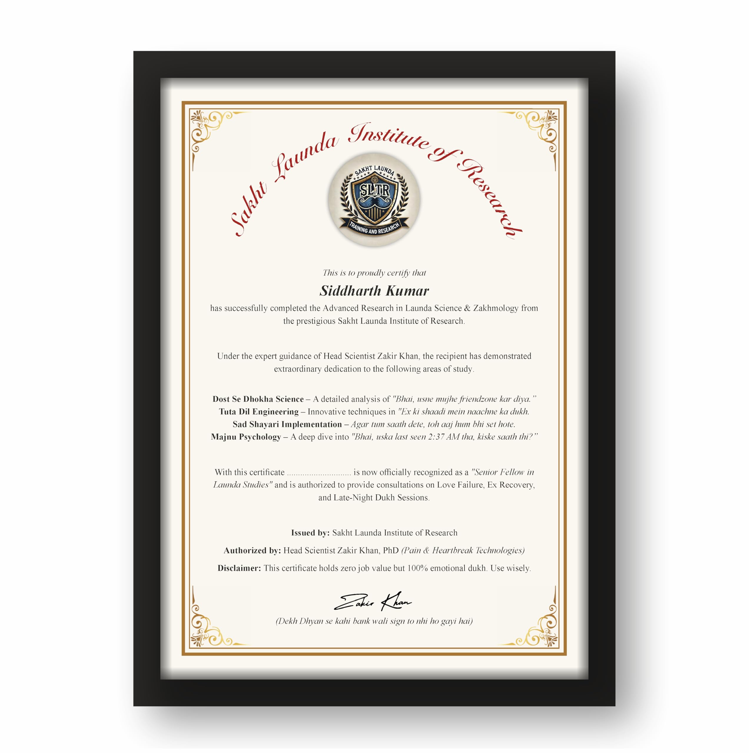 Sakht Launda Official Fan Certificate – Personalized Name Gift…