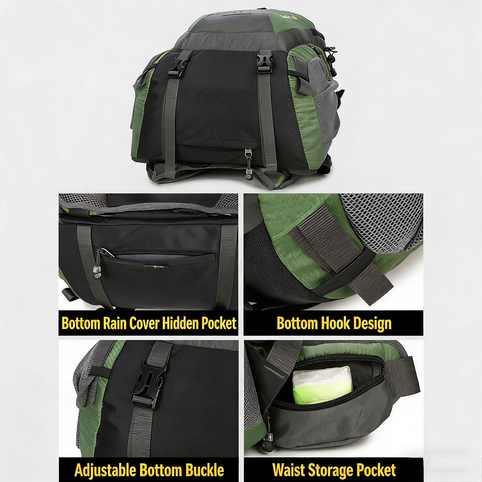 TY&WJ 40L Wanderrucksack Mit Externem Gestell,Großer Atmungsaktivem Trekkingrucksack Rückenbelüftung Reiserucksack Für Mehrtagestouren, Herren & Damen