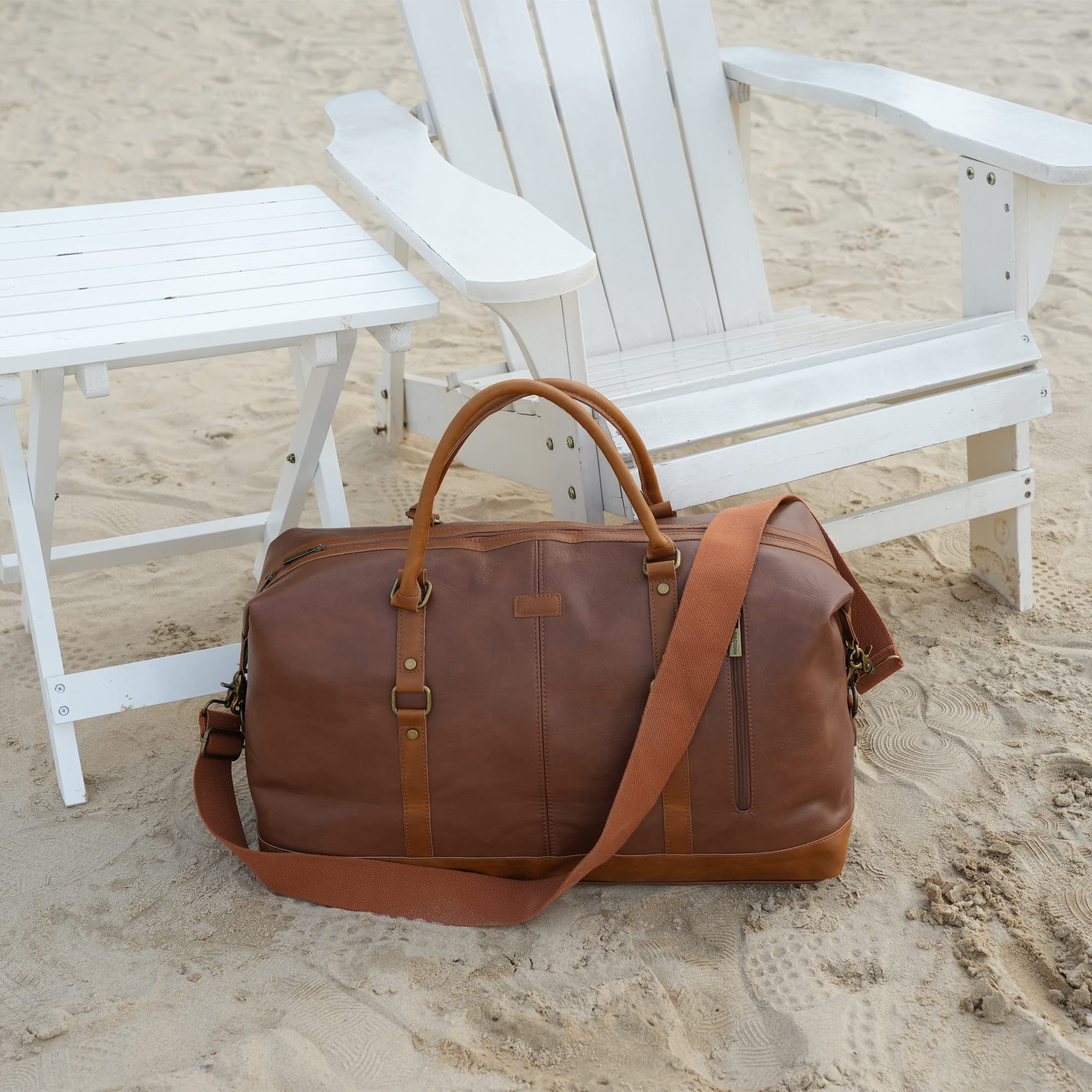 BAOSHA Skórzana torba podróżna Duffel Tote Bag Overnight Weekender Bag Oversized dla mężczyzn i kobiet HB-14, Brązowy, L, Klasyczny