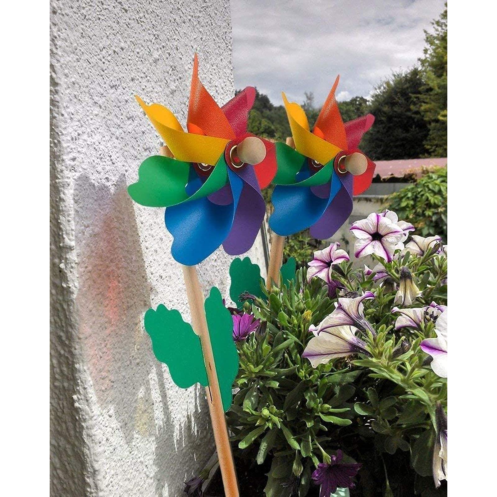 12 Pack Rainbow Flower Pinwheels for Yard and Garden Decorations (11.2