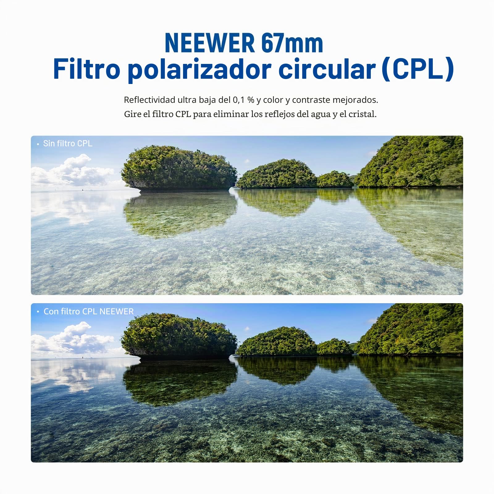 NEEWER 67mm Filtro Polarizador, Filtro CPL con 30 Capas de Película Polarizadora Multicapa, Reducción de Reflejo/Mejora el Contraste/Ultra Delgado/Vidrio Óptico HD para Lentes de Cámara de 67mm