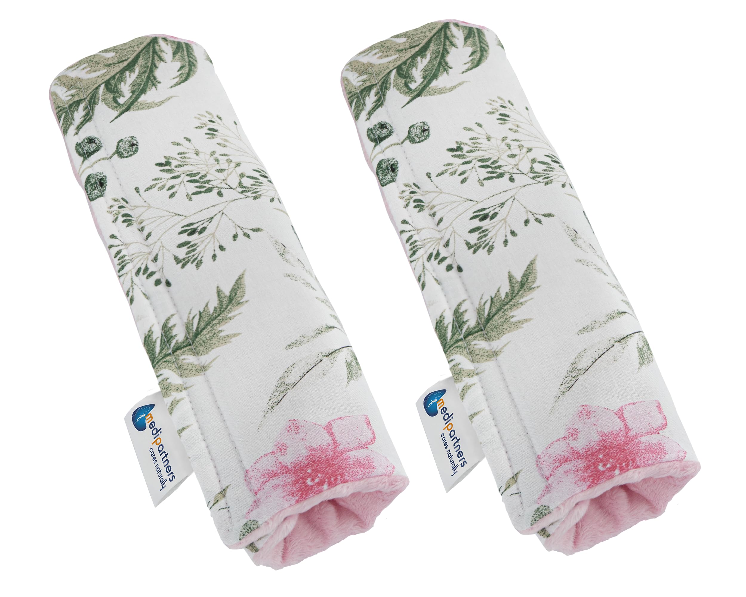 Medi Partners 2pcs. Seat Belt Pad for Car 17x22cm Baby 100% Cotton Double-Sided Car Seat Belt Protector Sports Car Scrubbing (Flower with Light Pink Plush)