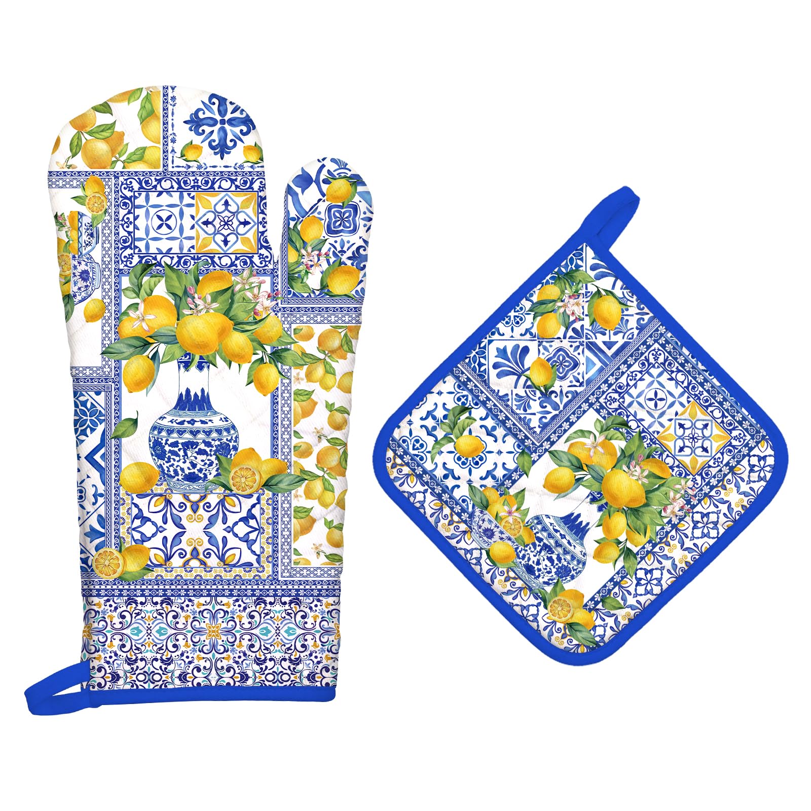 Arquiel Yellow Lemon Oven Mitts and Pot Holders -100% Cotton