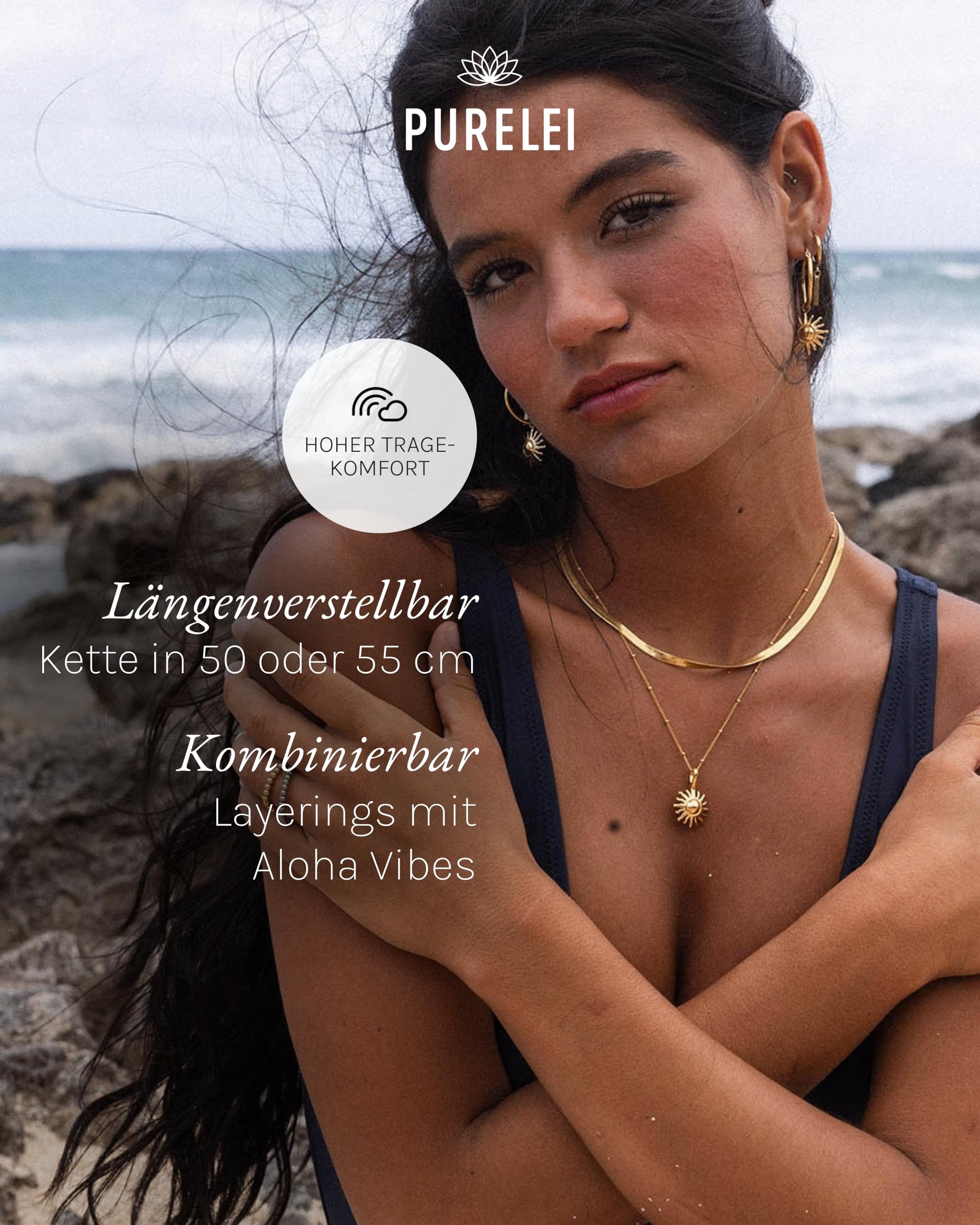 Purelei Inner Sun Bundle Kette & Ohrringe – Schmuck Set aus Kette Damen und Ohrring aus Edelstahl (14K vergoldet) – Verstellbare Länge – Hawaiianisch inspiriert & wasserfest