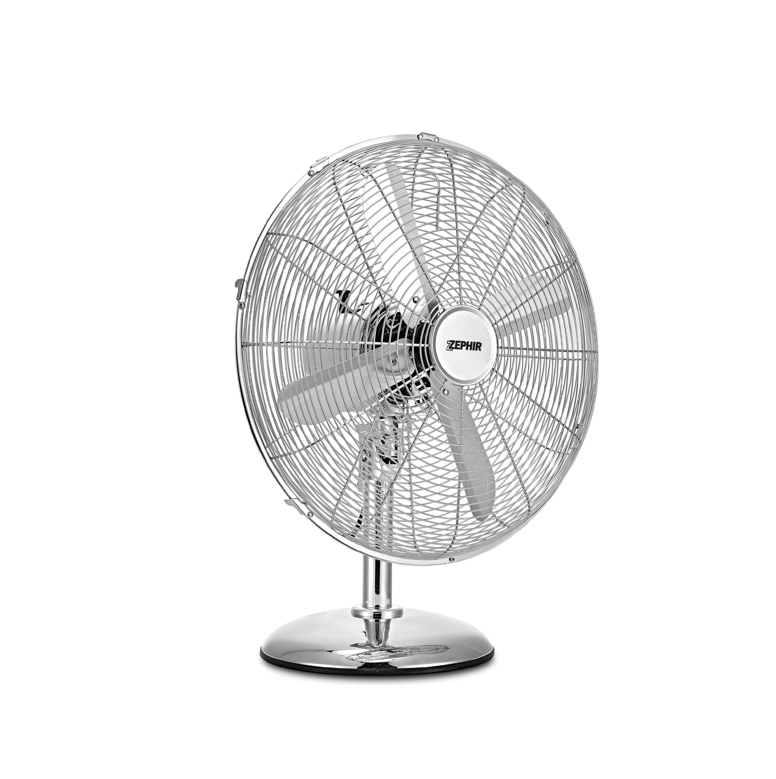 Generico Ventilatore da Tavolo Zep hir PF41CR 40 cm 4 Pale in Metallo Cromato 3 Velocità Oscillante Silenzioso Base Stabile 50W Design Moderno Acciaio Cromato