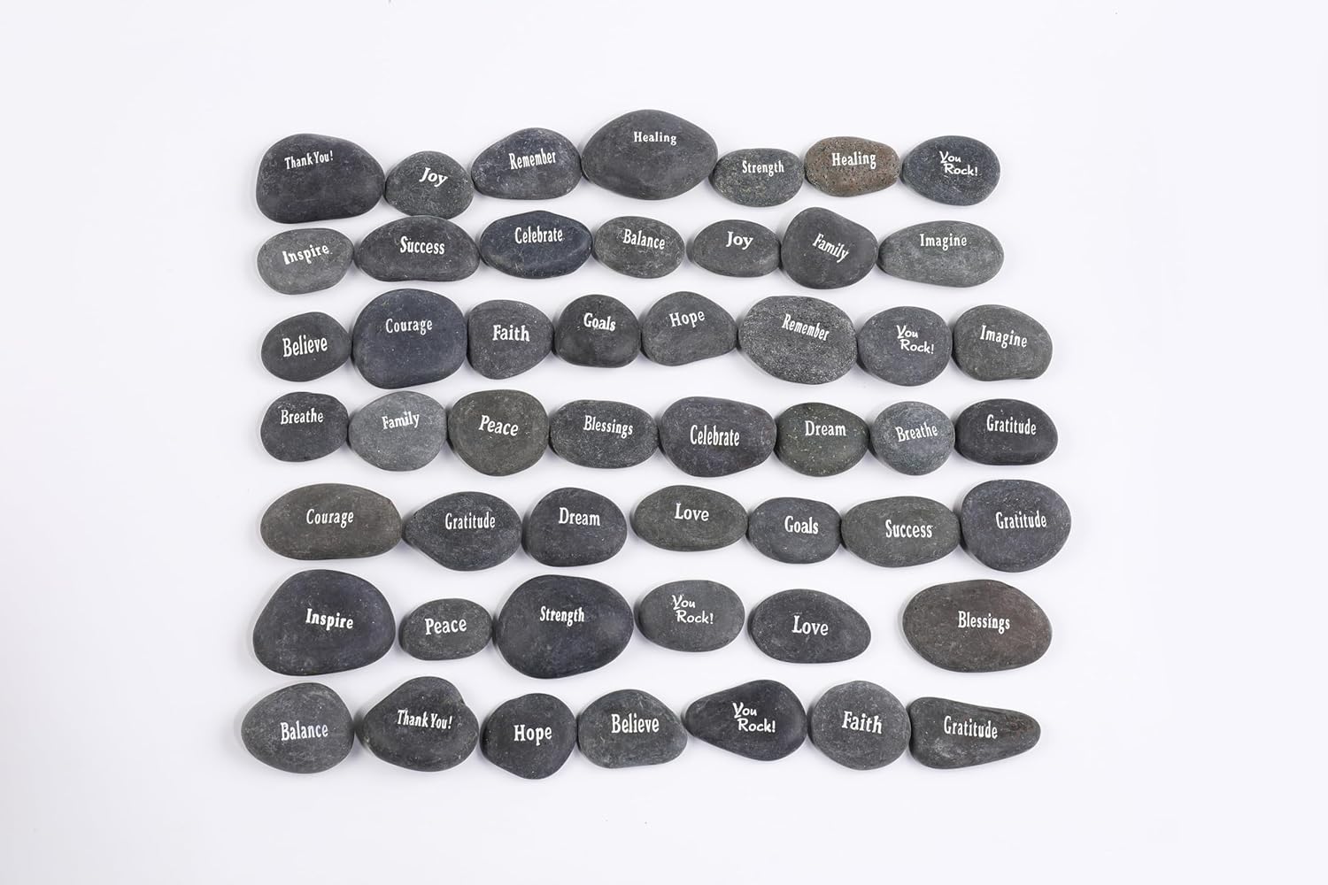 ROCKIMPACT 50PCS Engraved Rocks Different Words Inspirational Stones Bulk Faith Stones Gratitude Rocks Healing Prayer Religious Charms Encouragement Rocks, 1"-2" Each