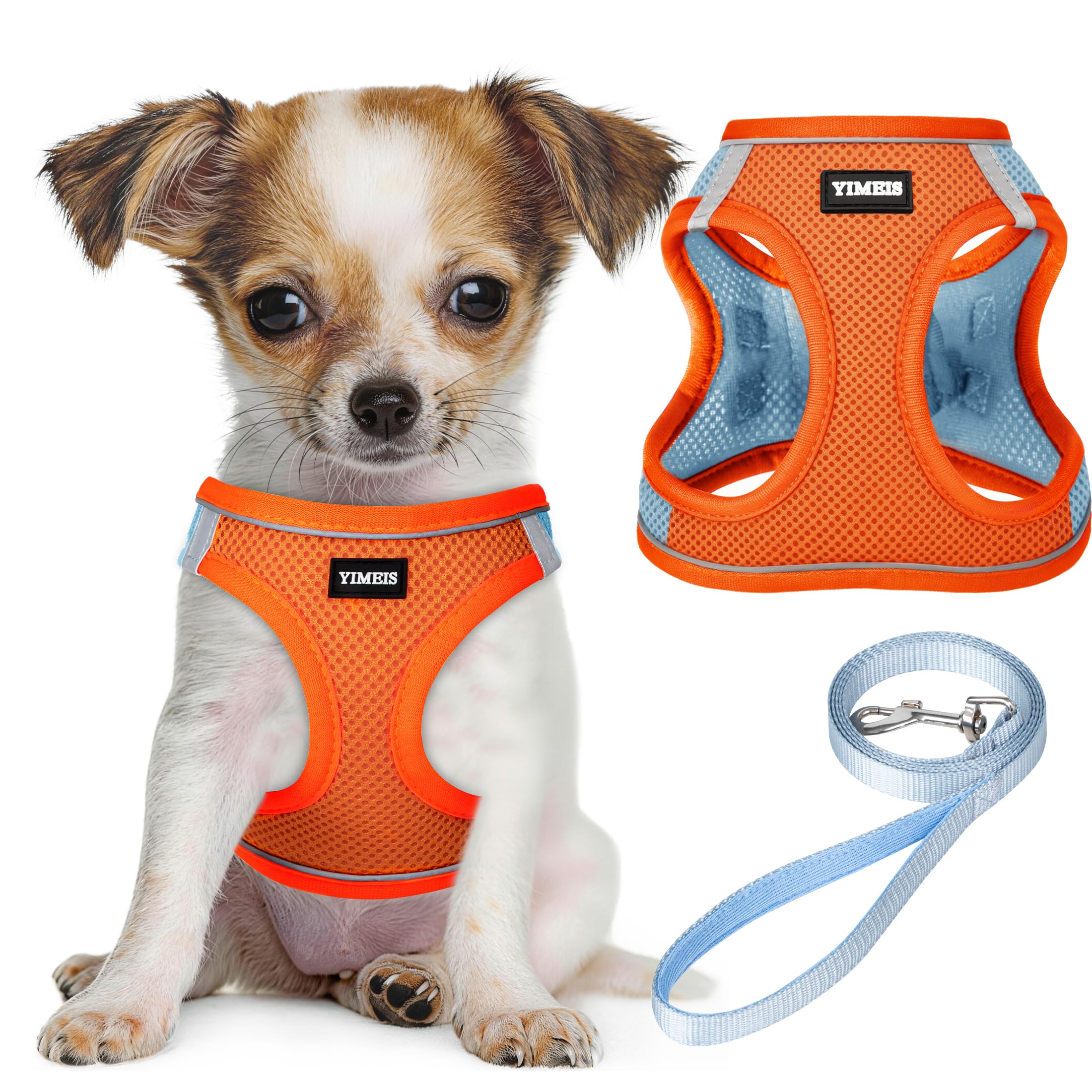 YIMEIS Dog Harness and Leash Set, No Pull Soft Mesh Pet Harness, Reflective Adjustable Puppy Vest for Small Medium Large Dogs, Cats (Orangeblue, Small (Pack of 1) โ image 1