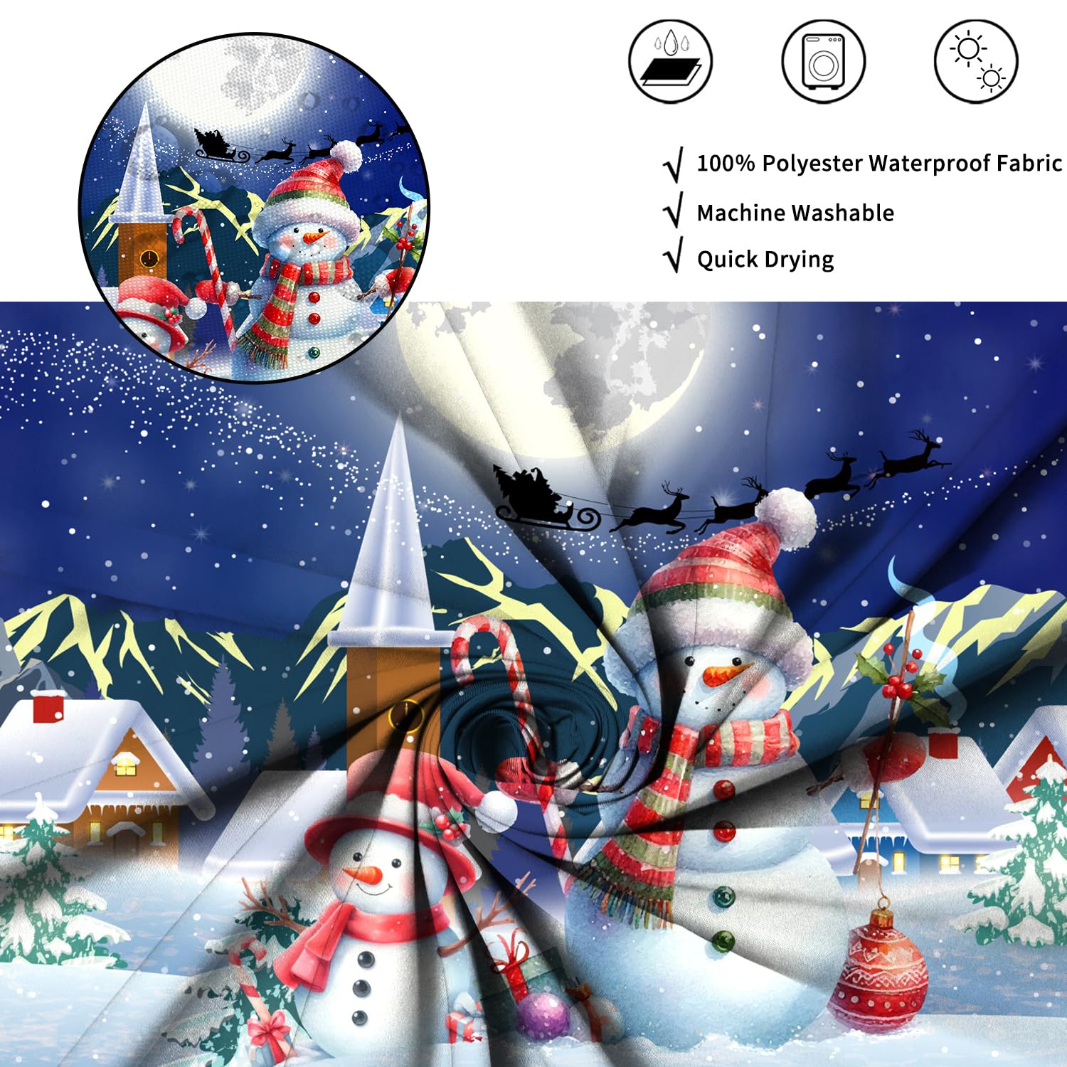 ASDCXZ Tenda da Doccia Natalizia 180x180 cm, Albero di Natale Colorato Fiocco di Neve Natale Tenda da Doccia Lavabile per Bagno Impermeabile in Tessuto Poliestere per Vasca da Bagno con 12 Ganci