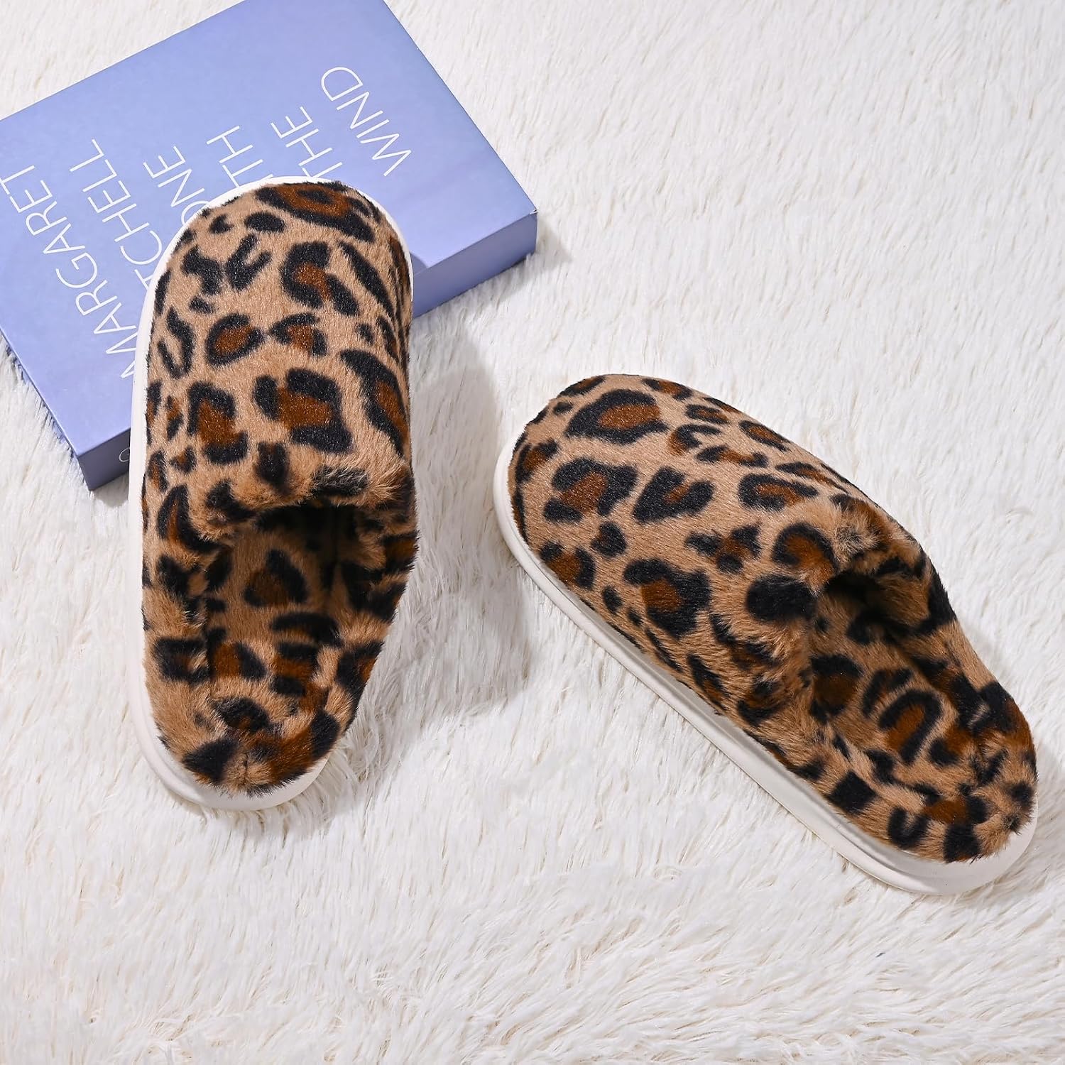 Fuzzy Plush Slippers for Women Men, Non-Slip Fluffy Winter House Shoes, Indoor Soft Warm Faux Fur Lining Bedroom Slides